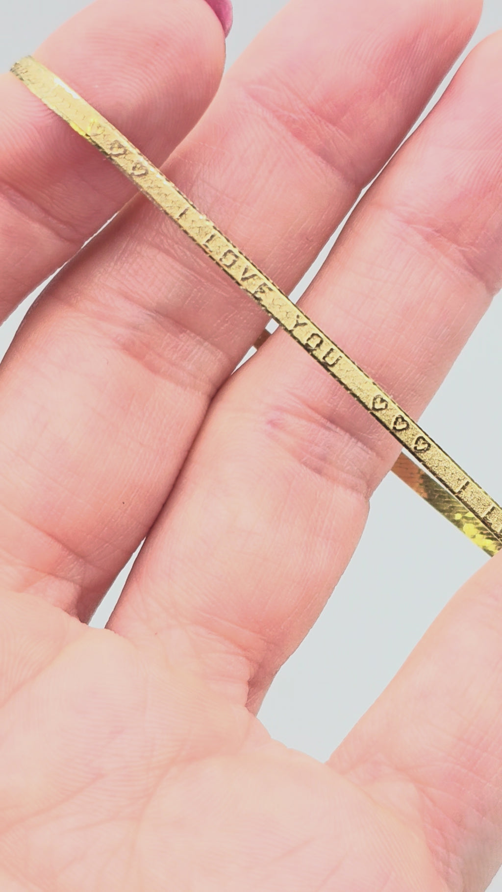 Solid 14K Yellow Gold I LOVE YOU Herringbone Bracelet - ITALY - 7 1/8 Inch