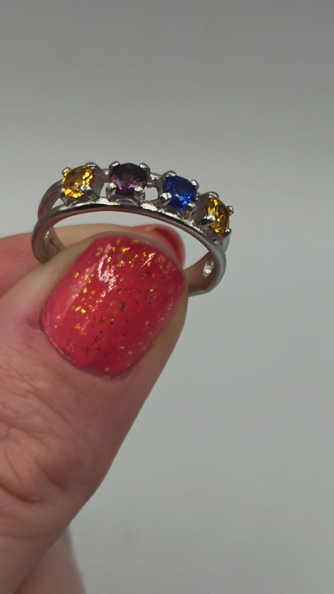 Solid 14K White Gold Ring with Topaz, Sapphire, Spinel & Amethyst – Size 7.5