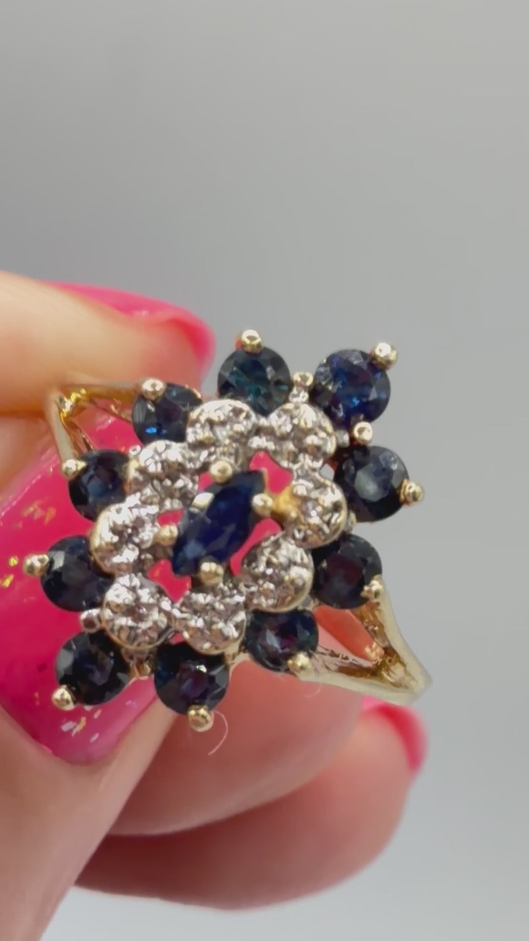 JED Solid 10K Yellow Gold Ring with Blue Sapphires & Diamonds – Size 6.5