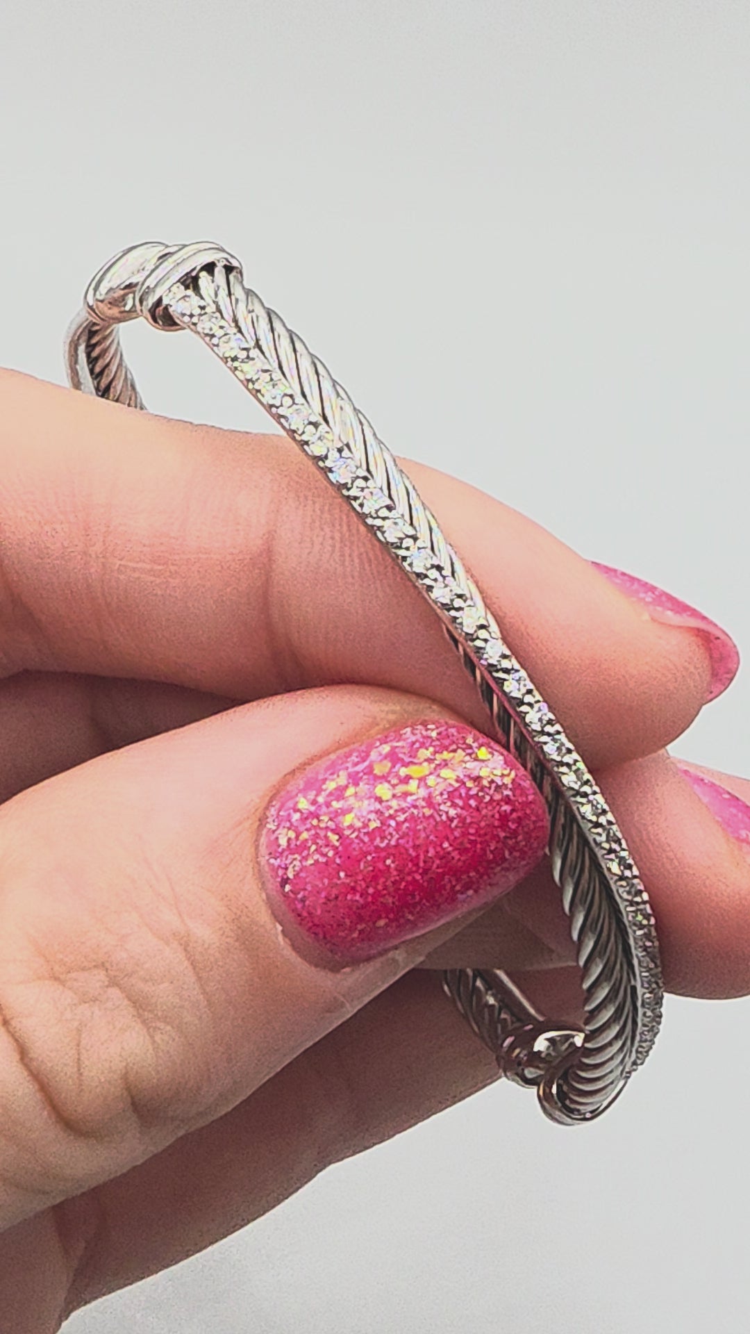 David Yurman Sterling Silver Crossover Bracelet with Diamonds - 6.75 Inch