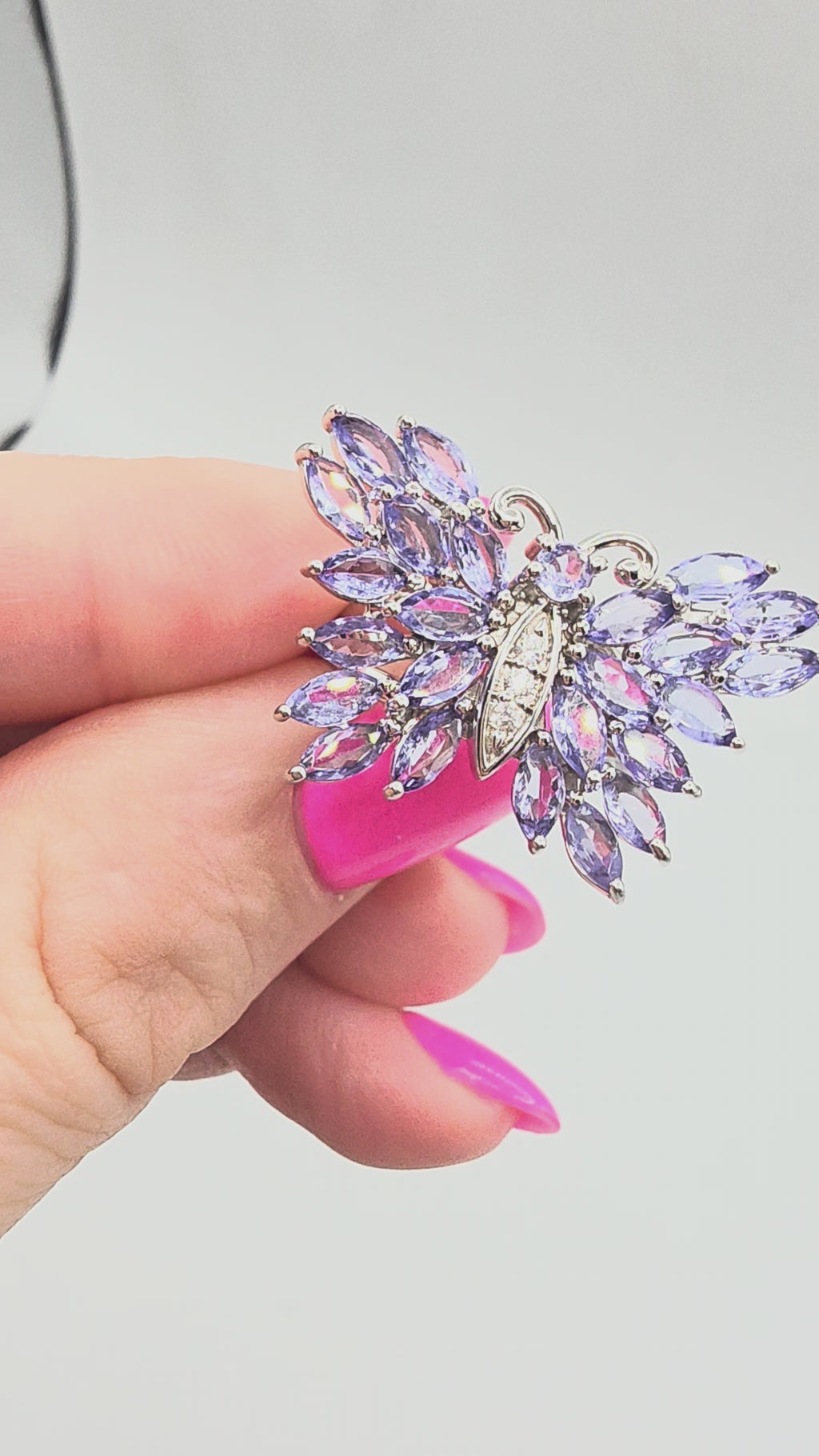 Sterling Silver Butterfly Ring with Iolite Wings and White Topaz Body - Size 5