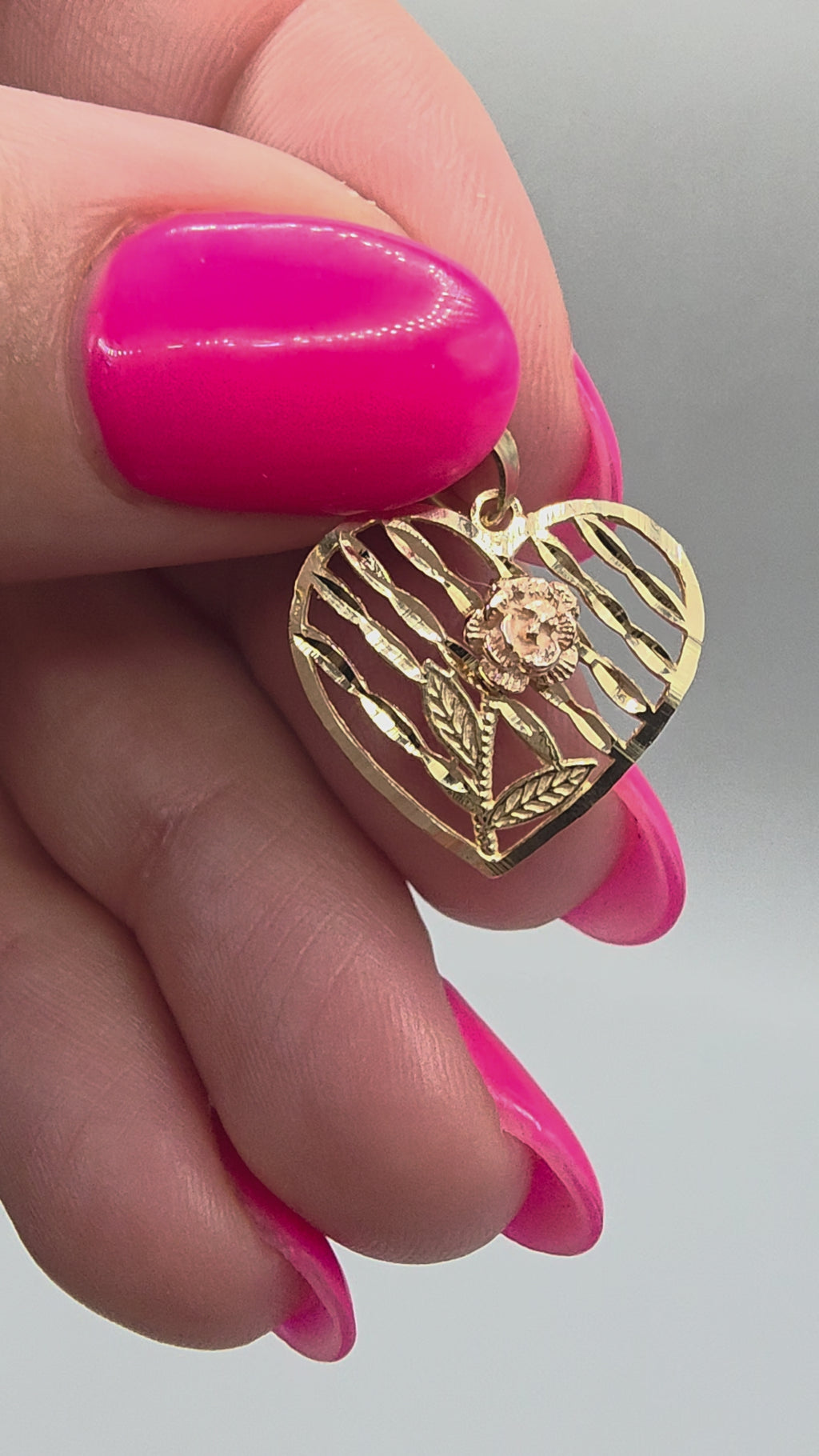Solid 10K Two Tone Gold Open Heart Pendant Rose Gold Flower Diamond Cut