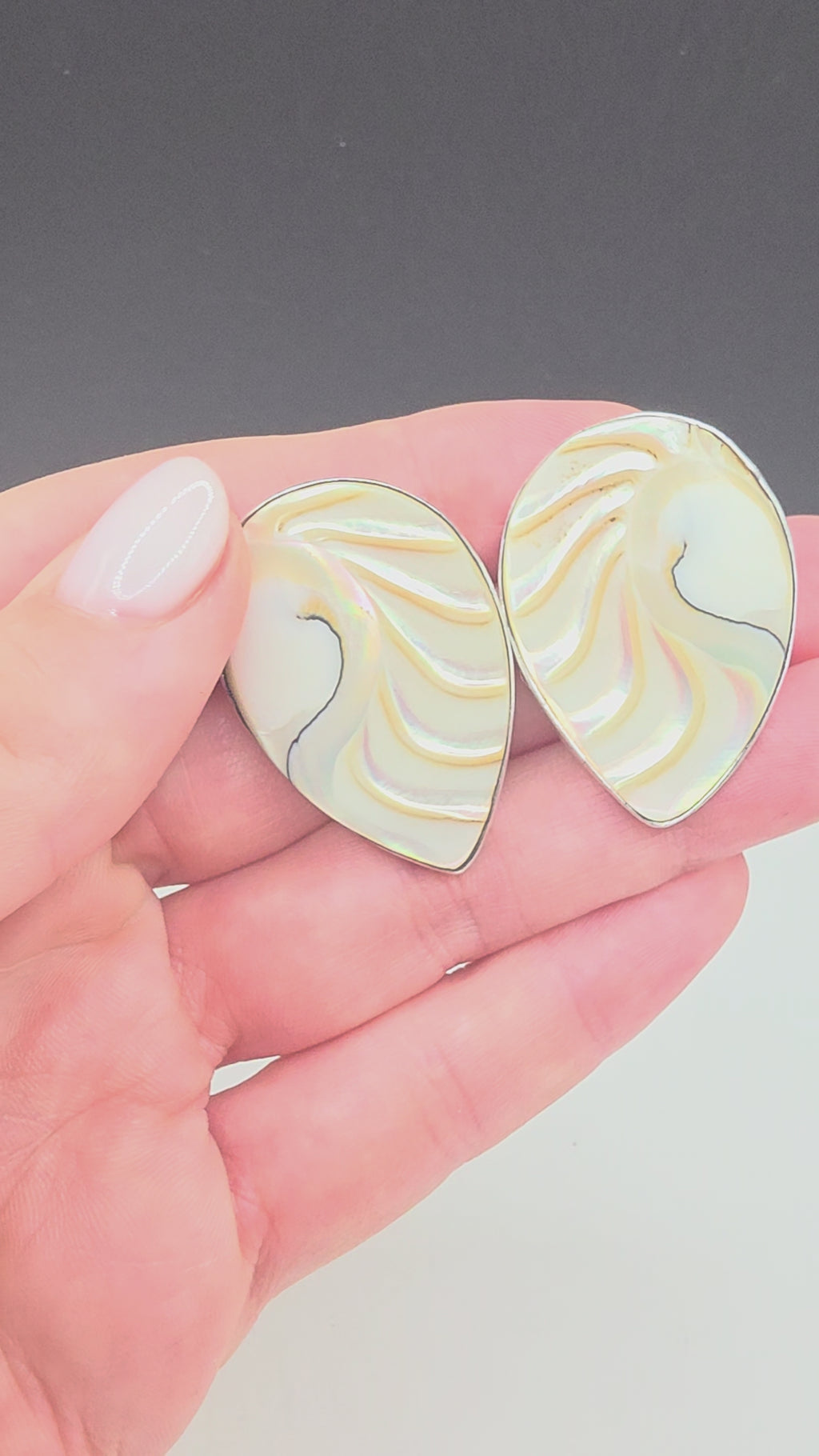 AKR 925 Sterling Silver Carved Shell Pear Teardrop Stud Earrings