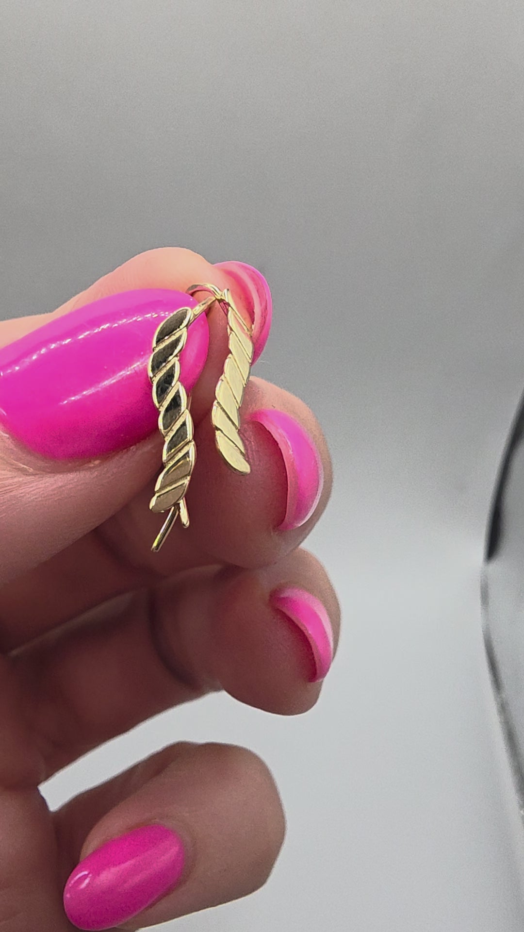 Solid 14K Yellow Gold Leaf Ear Climber Crawler Earrings Minimalist