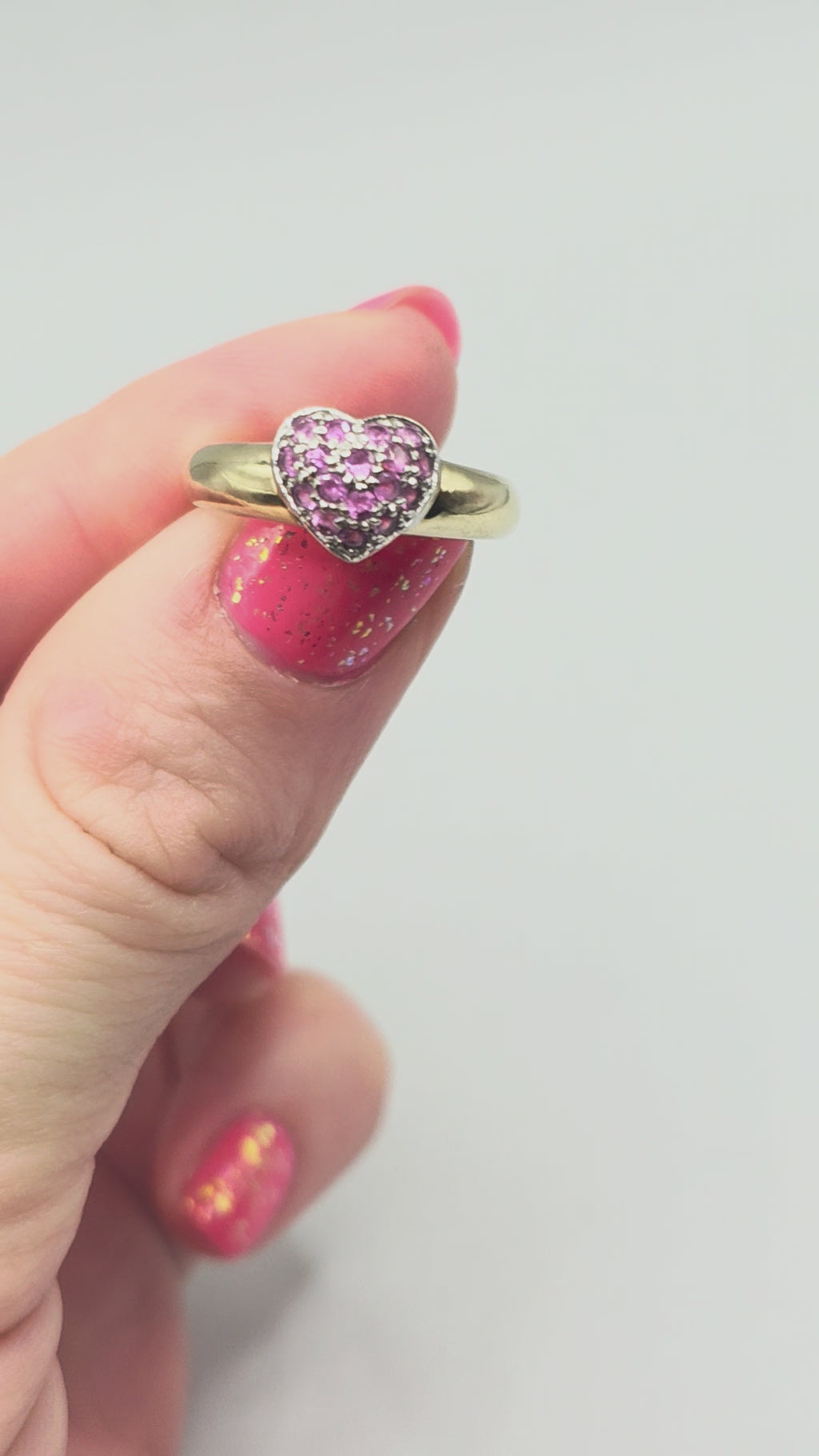 Solid 10K Yellow Gold Ring with Pink Sapphire Heart – Size 6.75