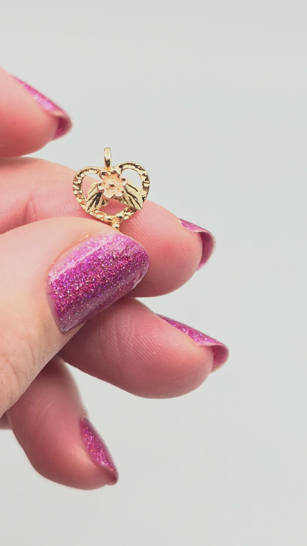 Black Hills Solid 10K Tri-Color Gold Rose Flower Heart Necklace Pendant