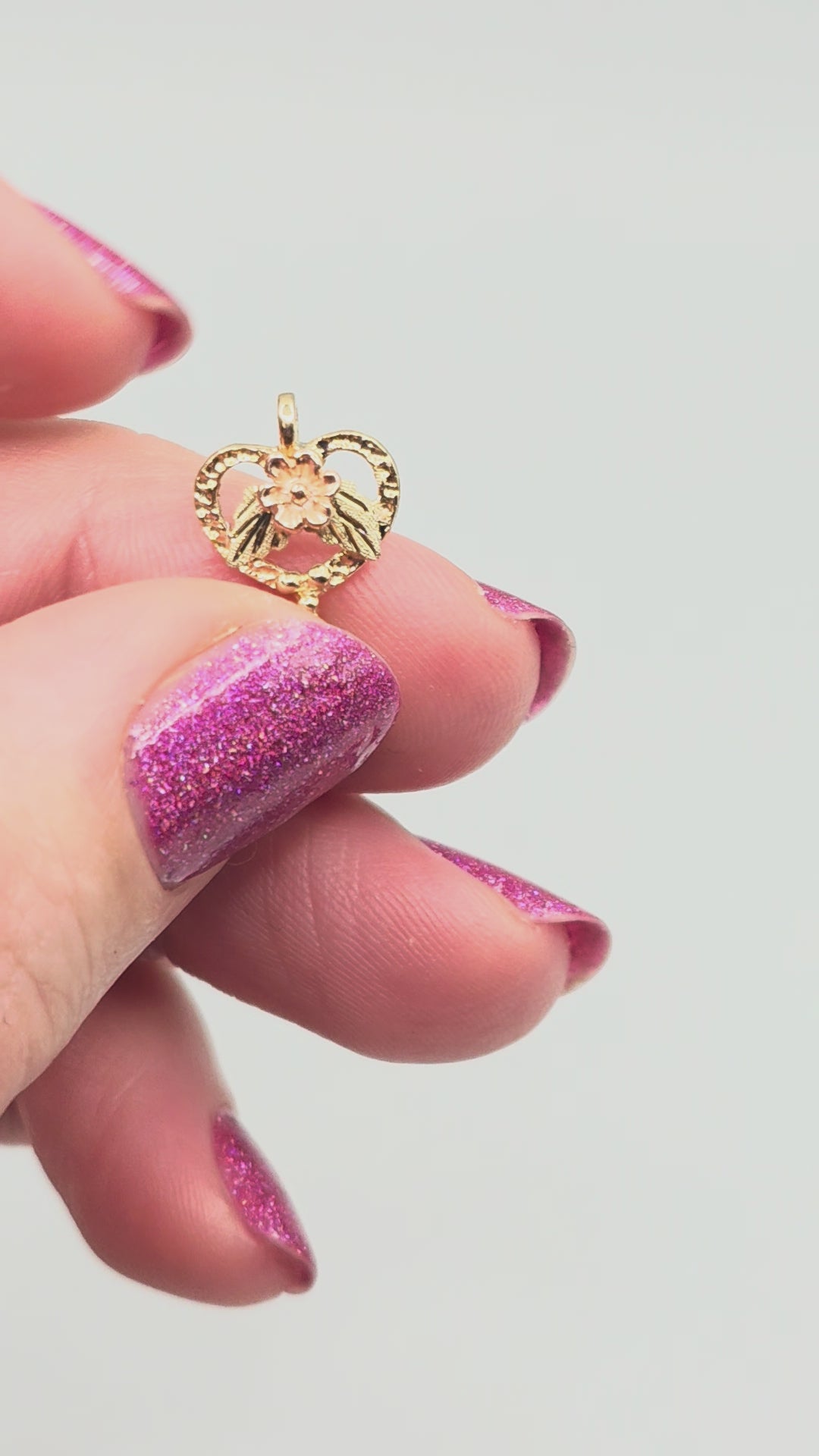 Black Hills Solid 10K Tri-Color Gold Rose Flower Heart Necklace Pendant