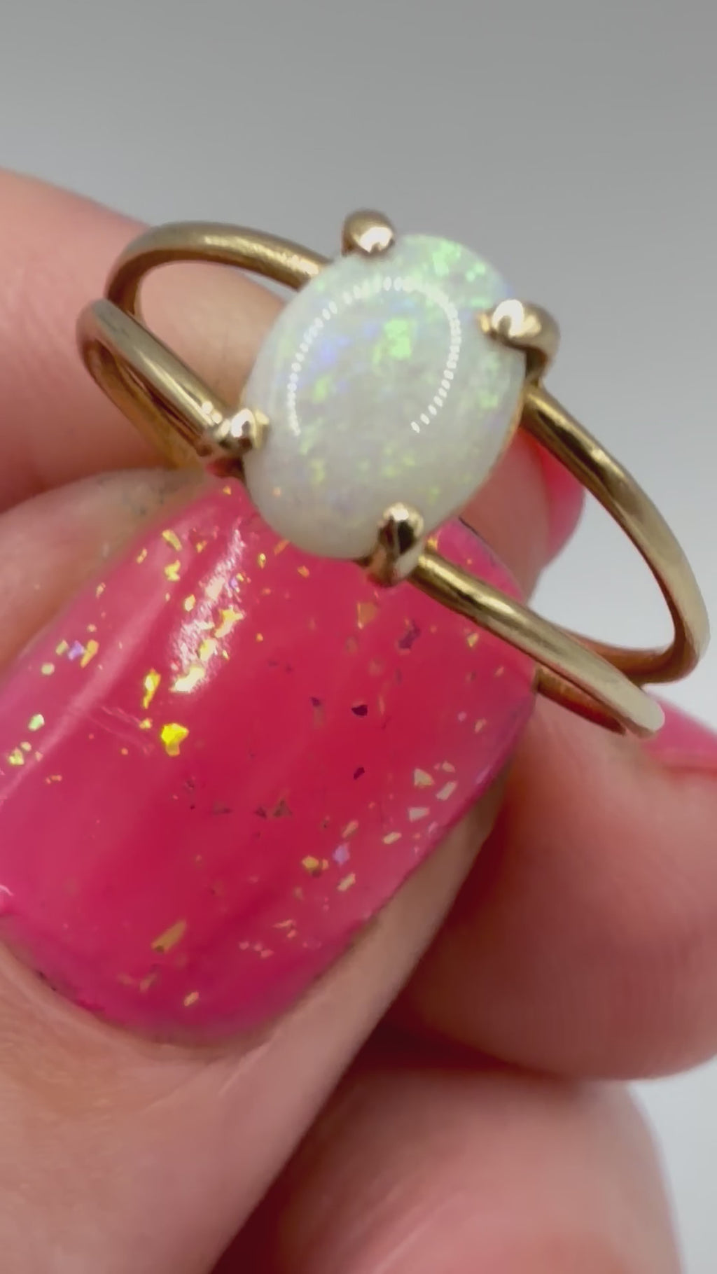 Solid 14K Yellow Gold Ring with Oval Cut Opal Size 5.75