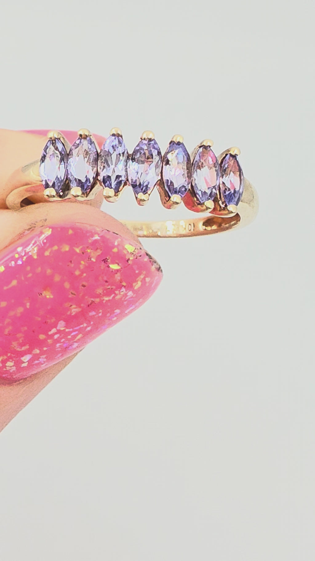 Solid 10K Yellow Gold Ring with Marquise Cut Tanzanite Cluster - Size 6