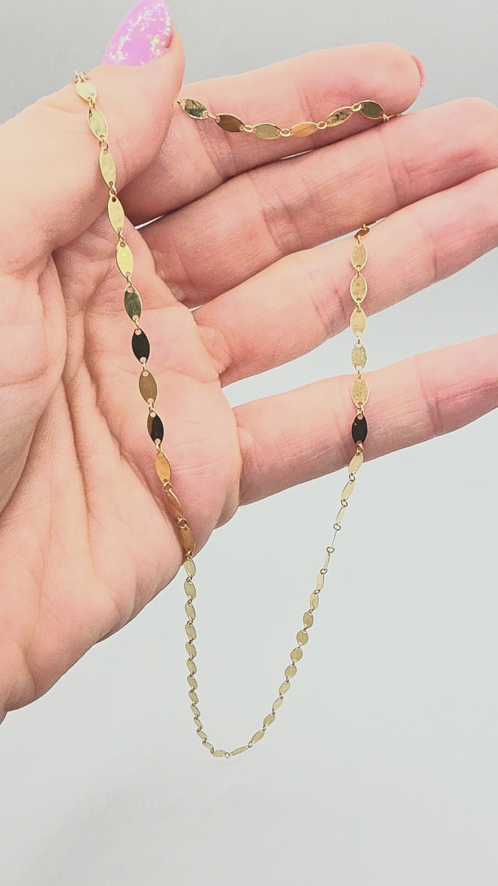 Solid 10K Yellow Gold Mirror Link Necklace - Italy - 18 Inch