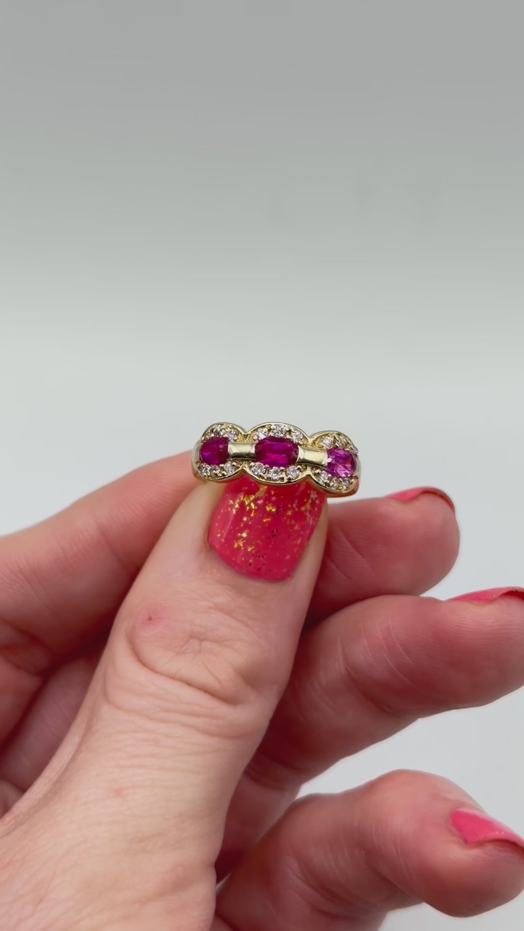 Solid 14K Gold Ring with Ruby, Pink Sapphire & Gemstone Accents – Size 7