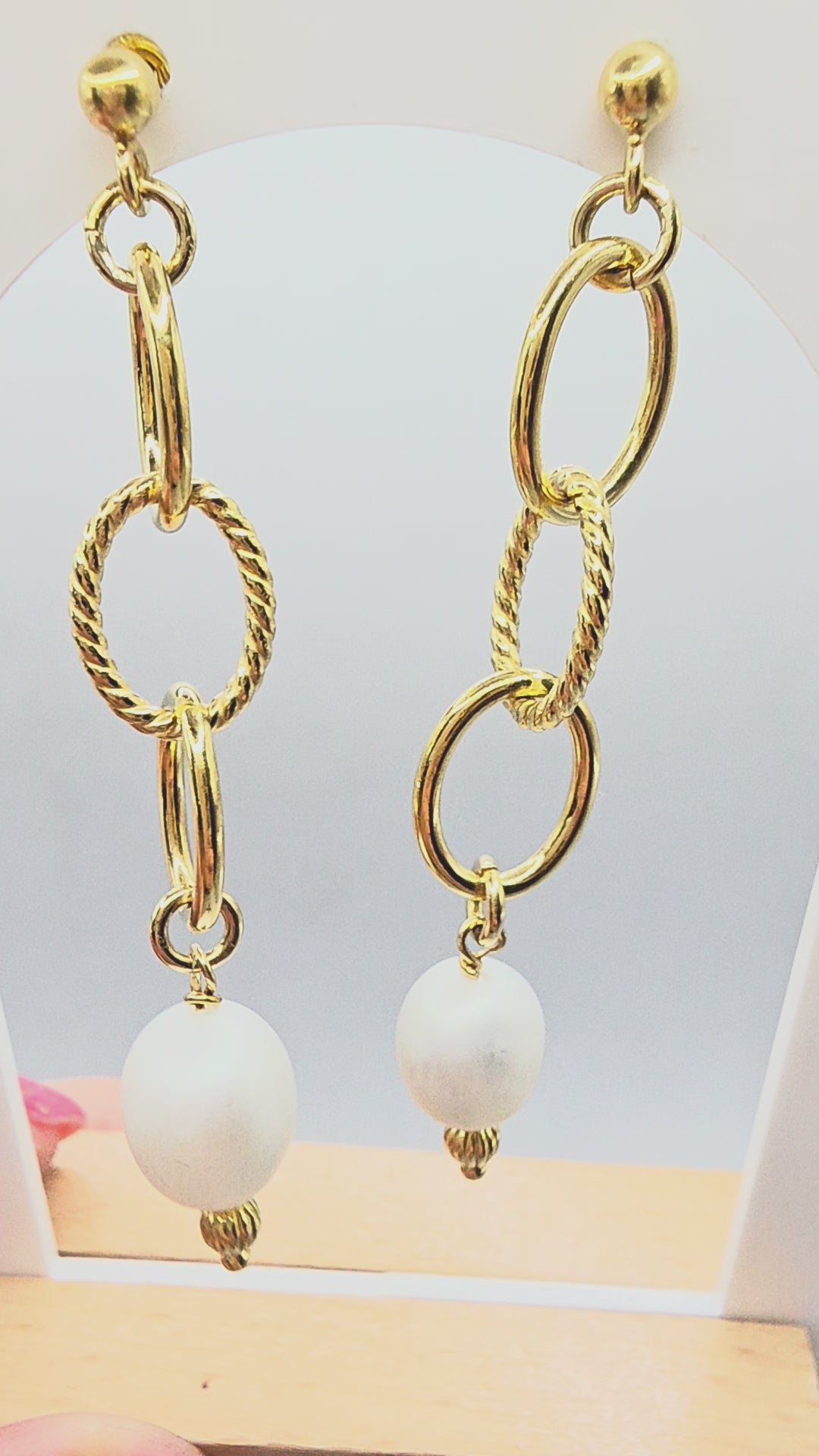 Veronese Gold Vermeil 925 Sterling Silver Pearl Italian Dangle Earrings - 2 Inch