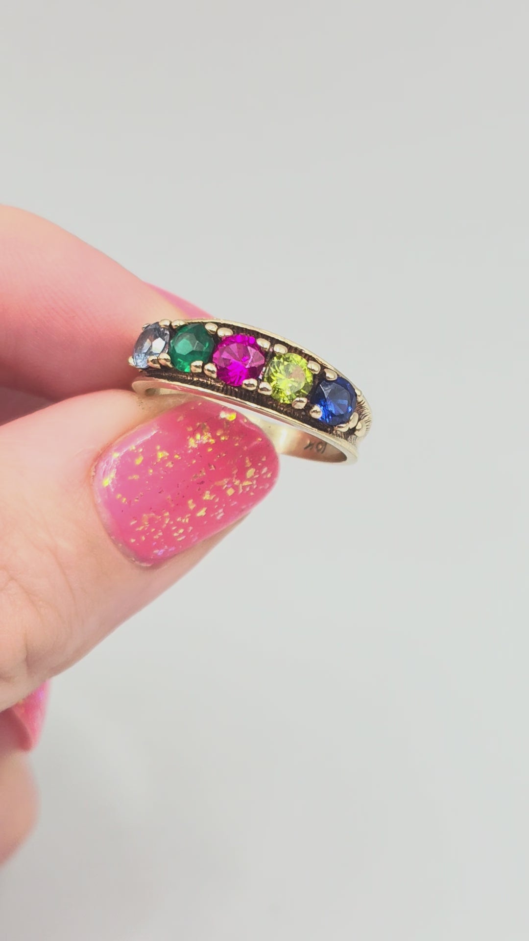 Solid 10K Yellow Gold Ring with Multiple Gemstones – Size 6.75