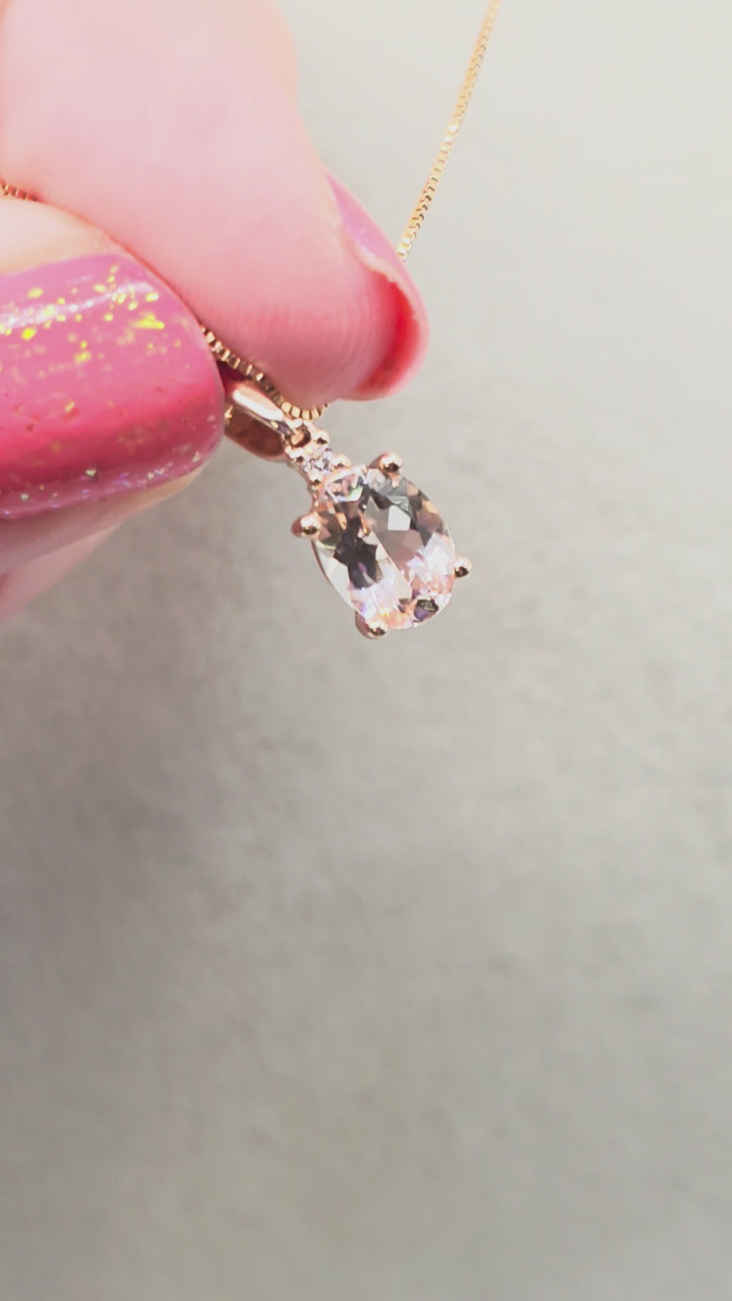 Solid 10K Yellow Gold Necklace with Morganite Pendant - 18 Inches