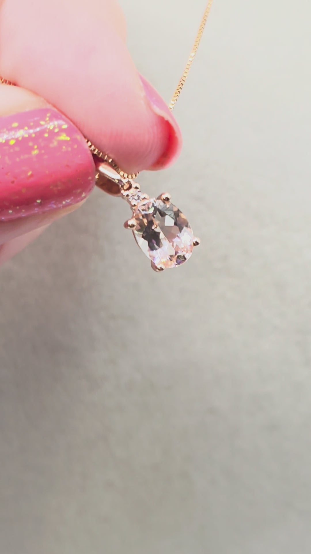 Solid 10K Yellow Gold Necklace with Morganite Pendant - 18 Inches