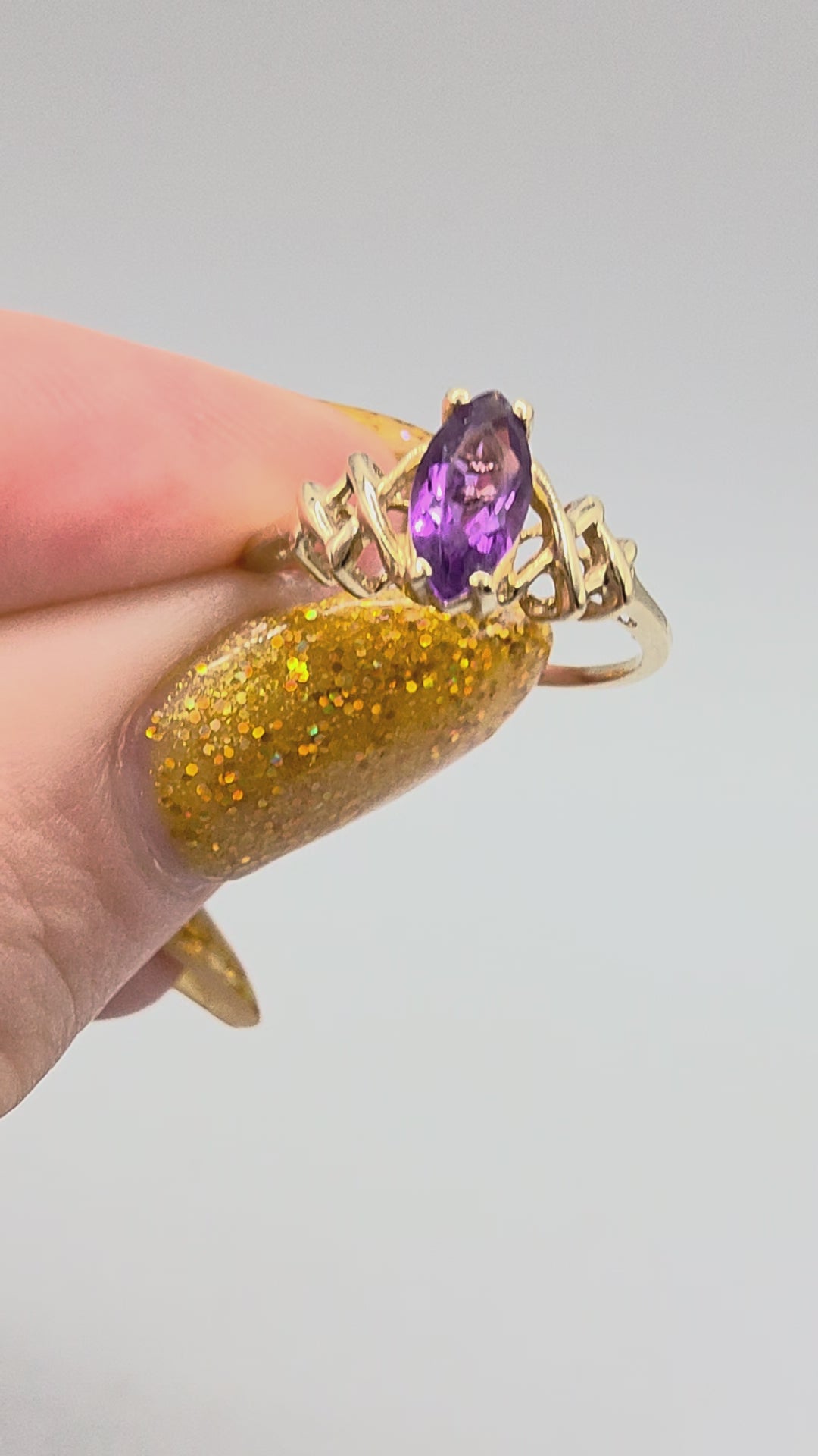 Ambras Fine Jewelry Solid 14K Yellow Gold Marquise Amethyst Ring - Size 5.75