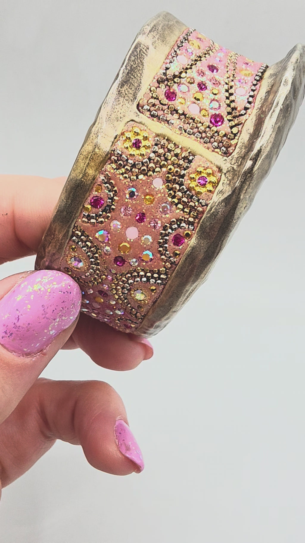 925 Sterling Silver Gold Vermeil Cuff Bracelet with Crystal Beadwork