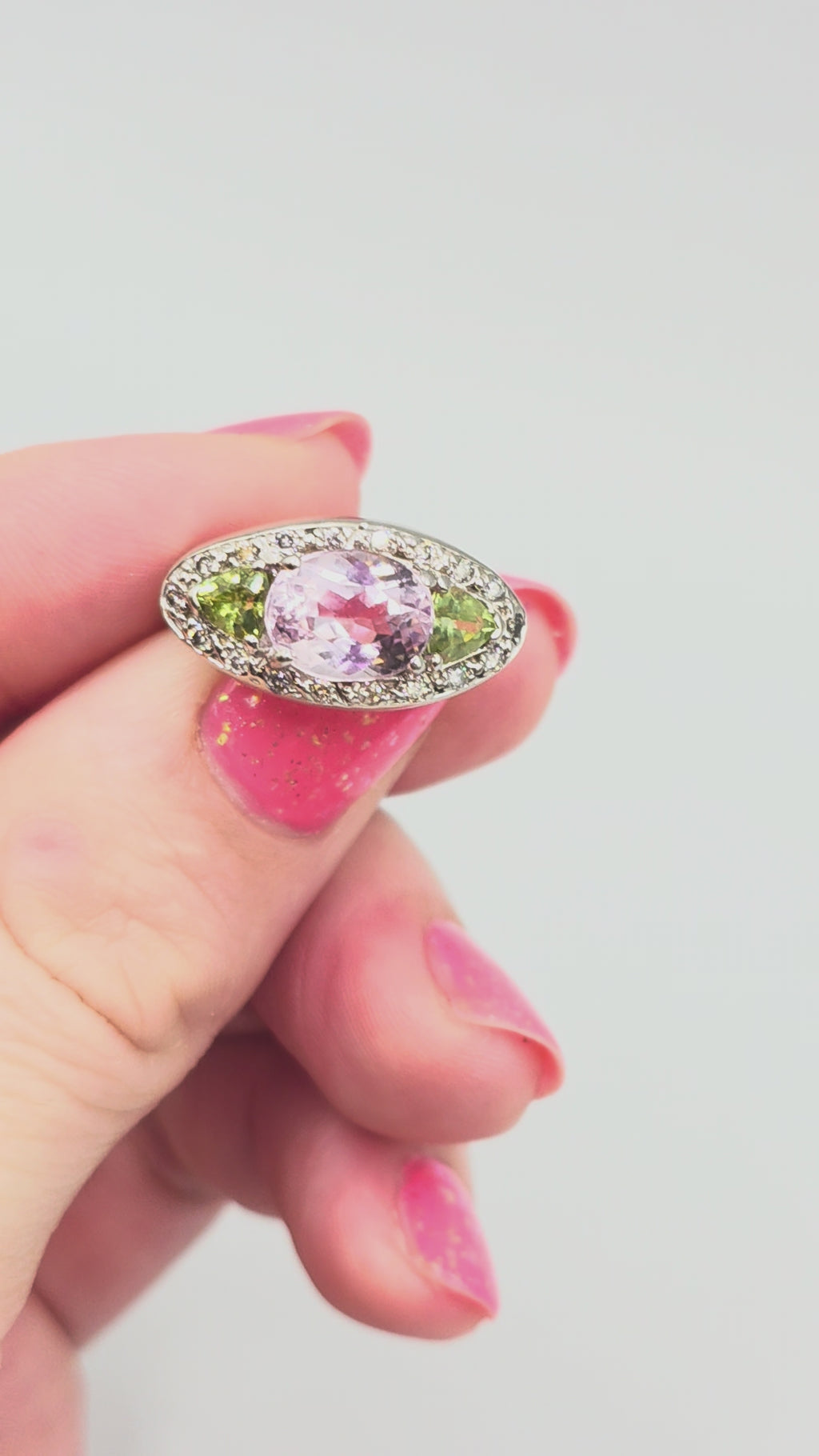 Valitutti Solid 14K White Gold Ring with Morganite, Peridot, and Diamonds - Sz 5