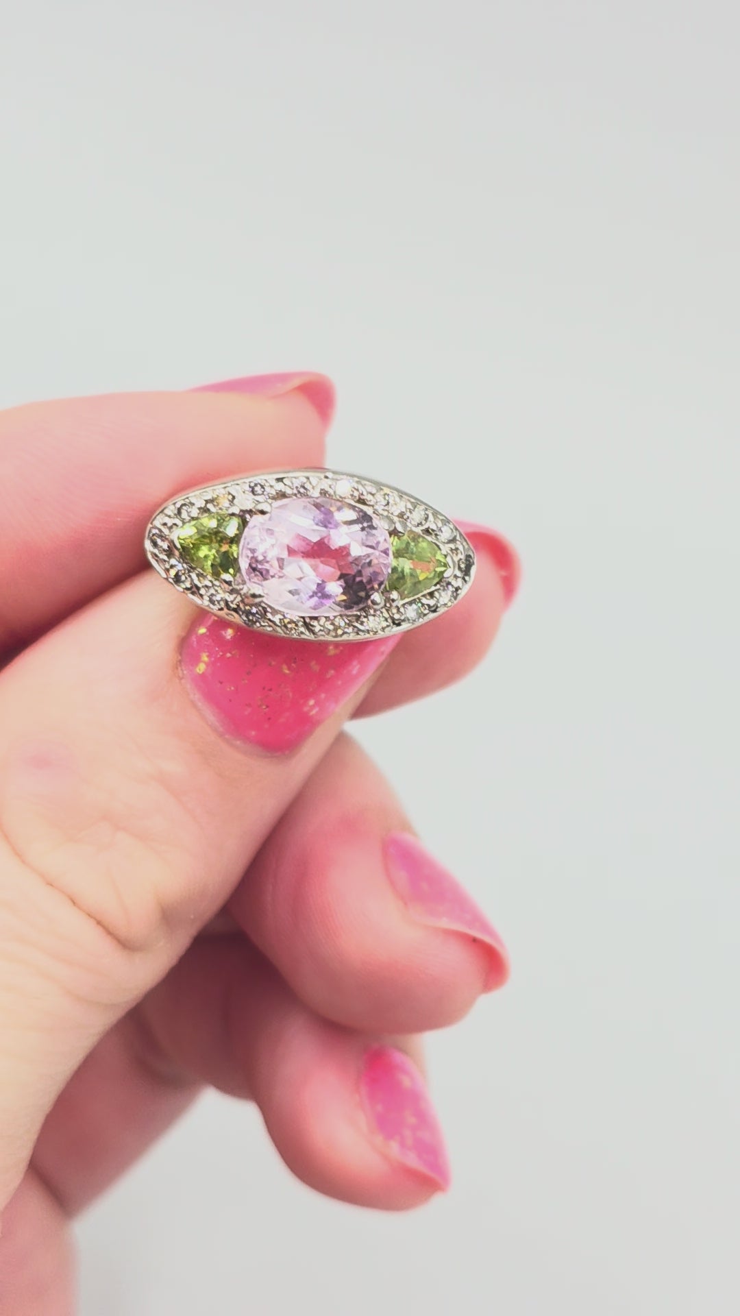 Valitutti Solid 14K White Gold Ring with Morganite, Peridot, and Diamonds - Sz 5