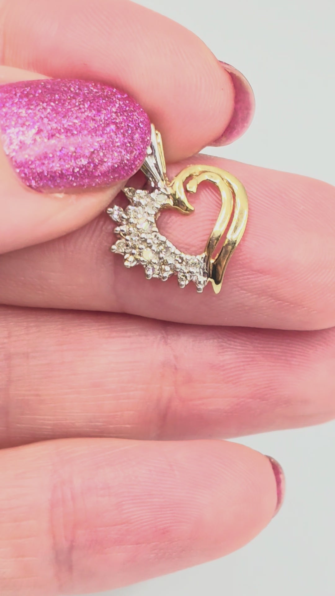 Solid 10K Yellow Gold Diamond Heart Necklace Pendant