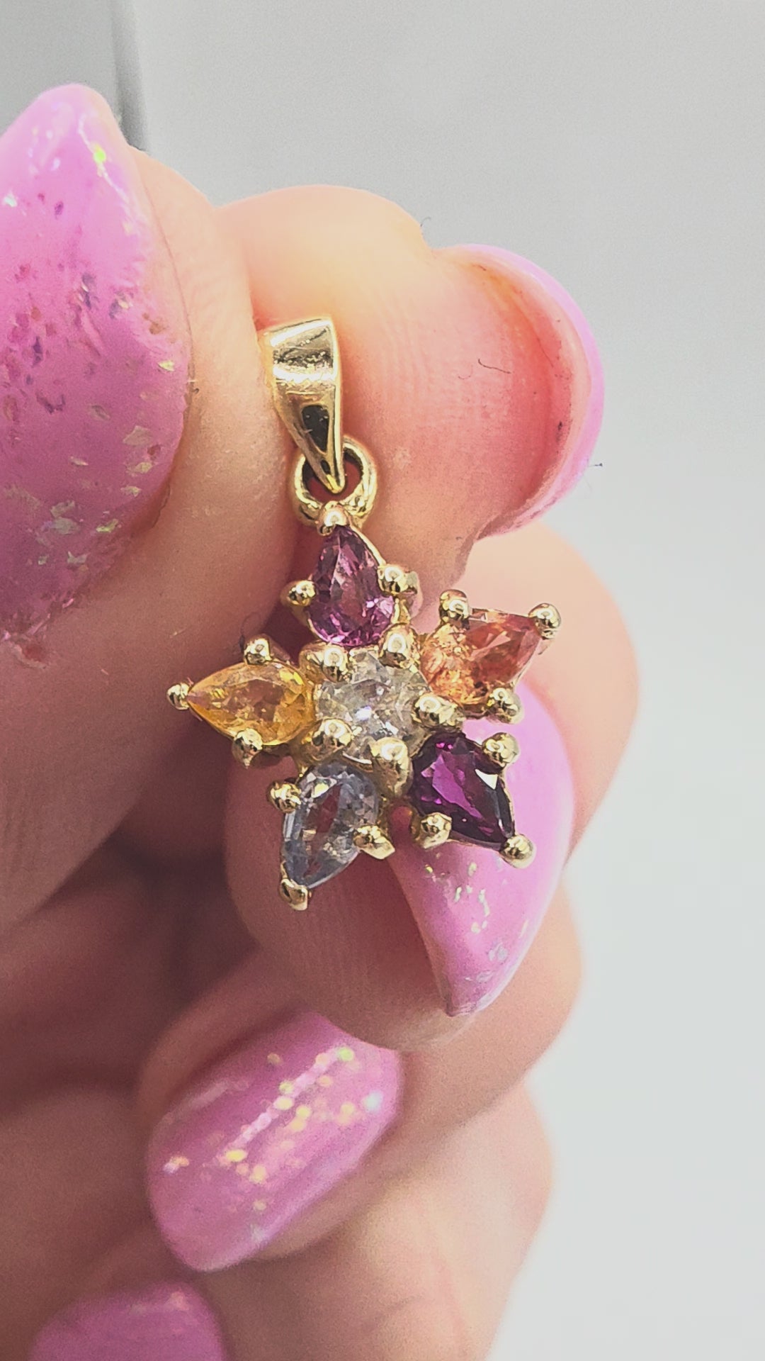 Solid 10K Yellow Gold White Topaz Aquamarine Amethyst Citrine Rhodolite Star Pendant