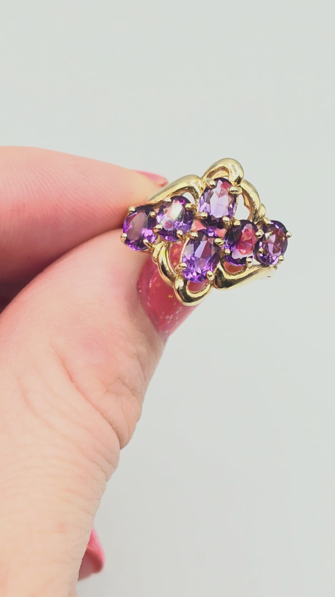 Solid 10K Yellow Gold Ring with Amethyst Cluster- Size 6