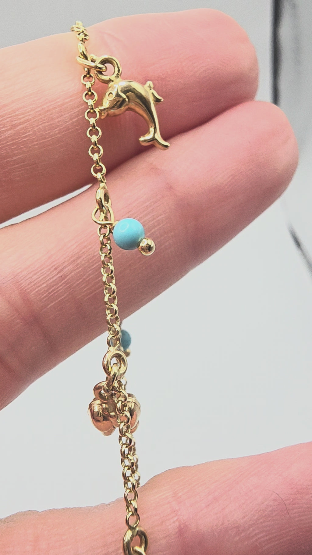 Solid 14K Yellow Gold Butterfly Bee Fish Charm Bracelet 5 to 5.75 Inch