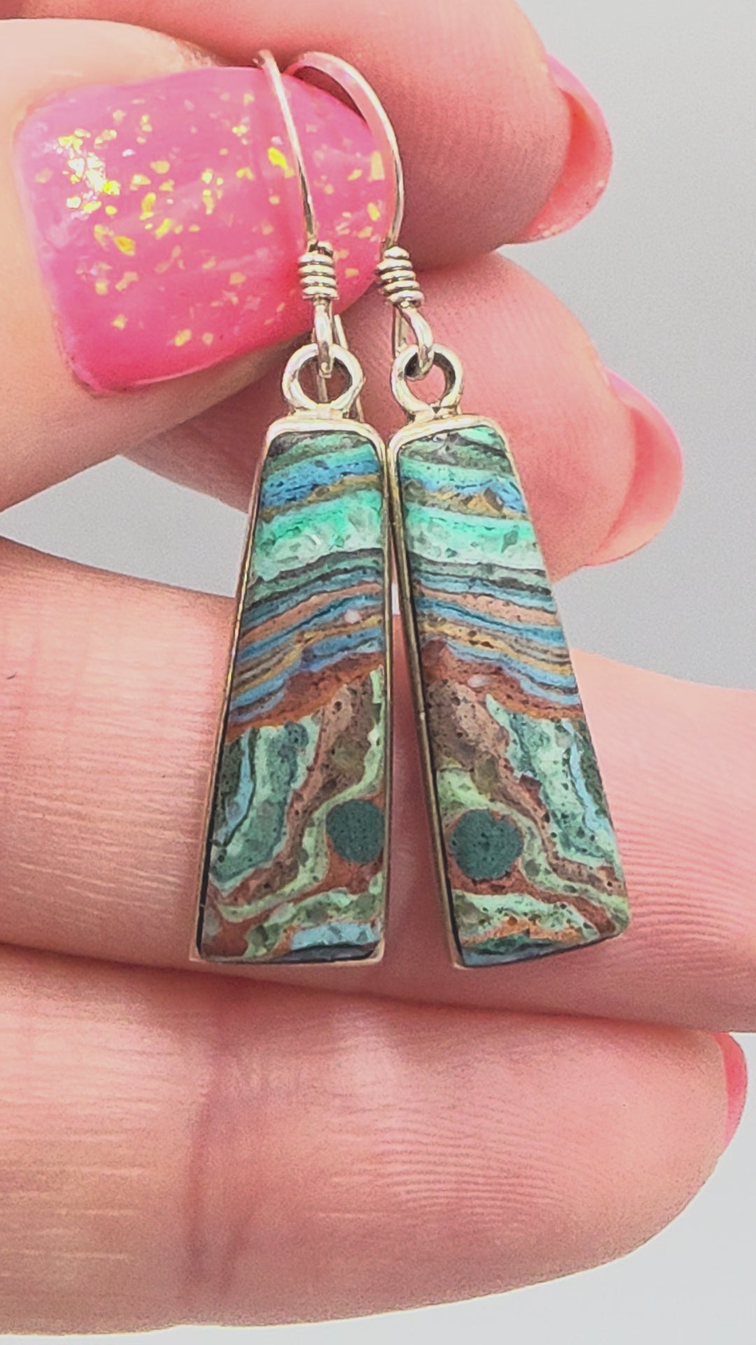 925 Sterling Silver Drop Earrings with Multicolor Composite Stone Inlay