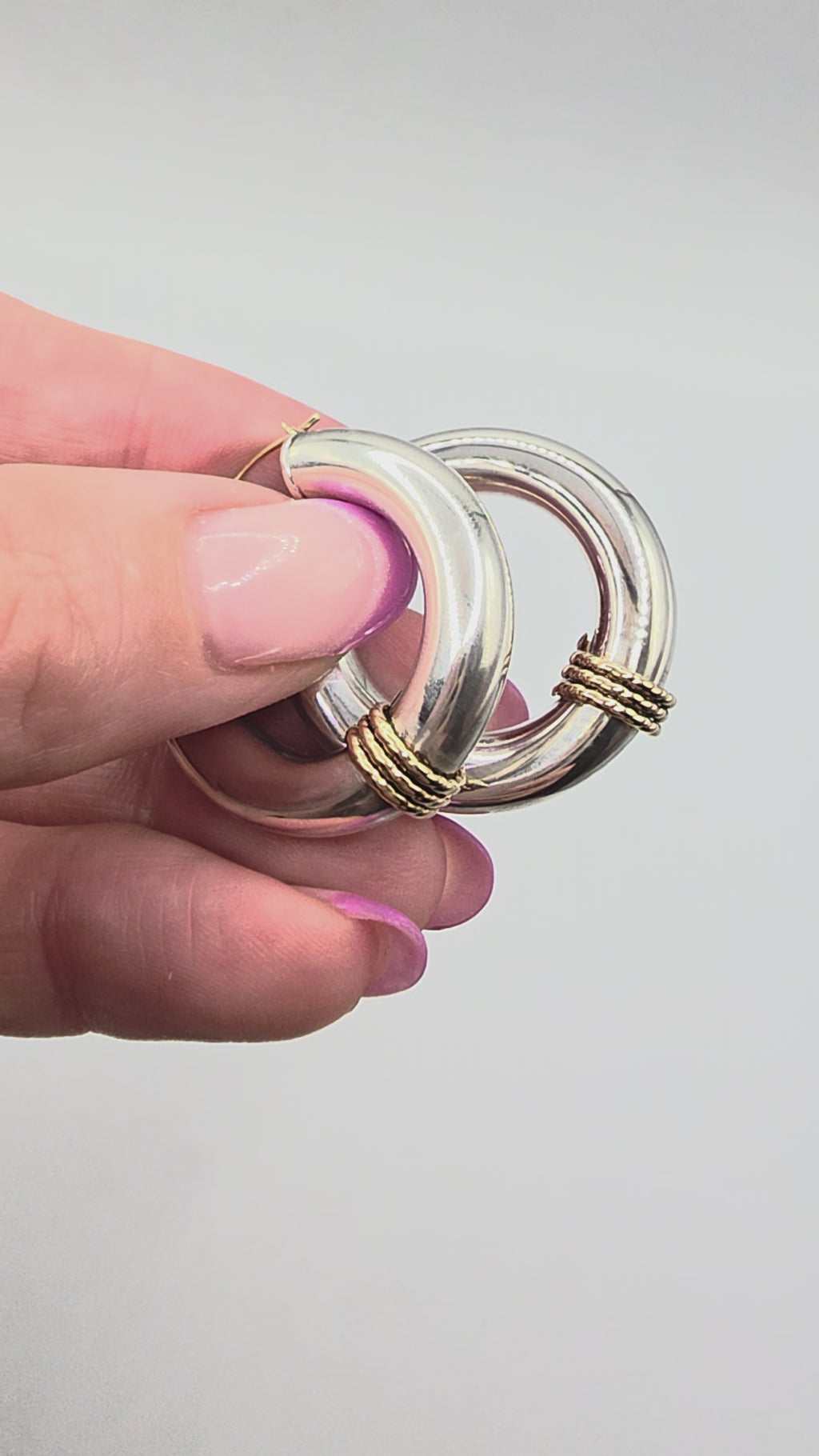 925 Sterling Silver Hoop Earrings with Solid 14K Gold Twisted Rope Accents
