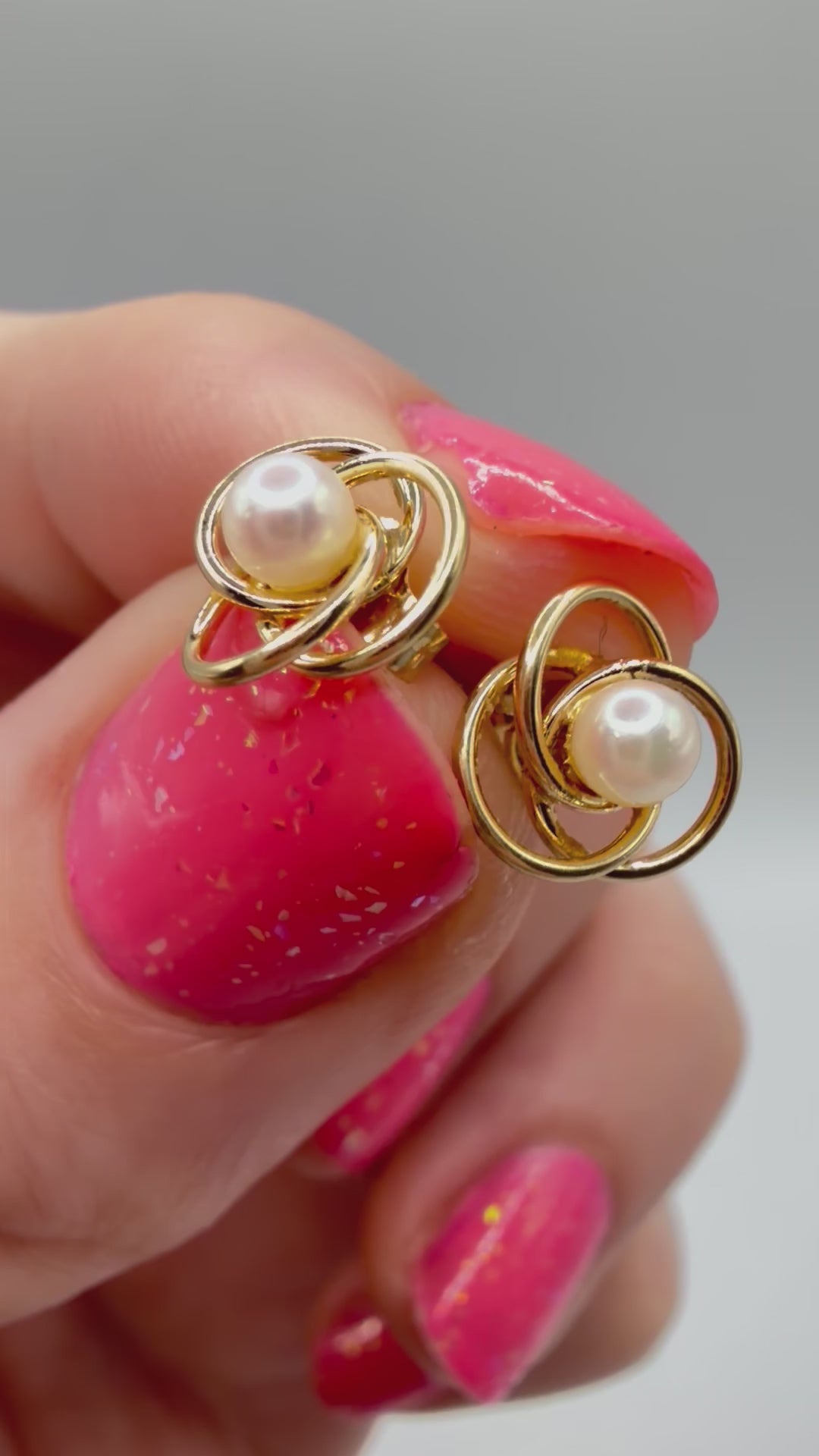 Solid 14K Yellow Gold Stud Earrings with Pearls