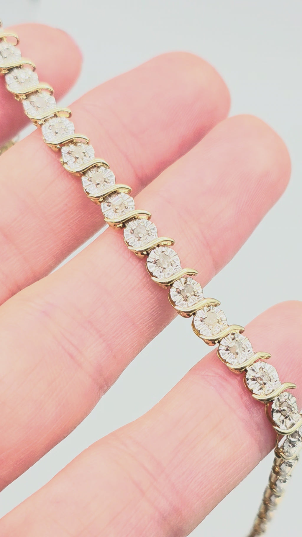 Solid 10K Yellow & White Gold Diamond Tennis Bracelet - 7 Inches