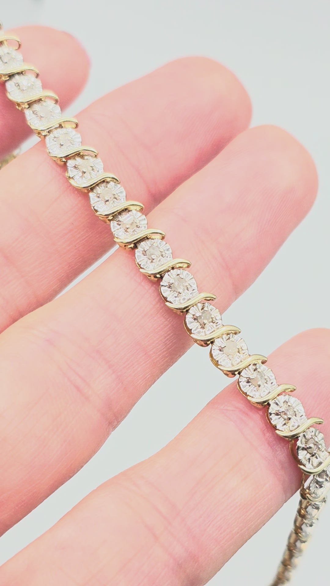 Solid 10K Yellow & White Gold Diamond Tennis Bracelet - 7 Inches