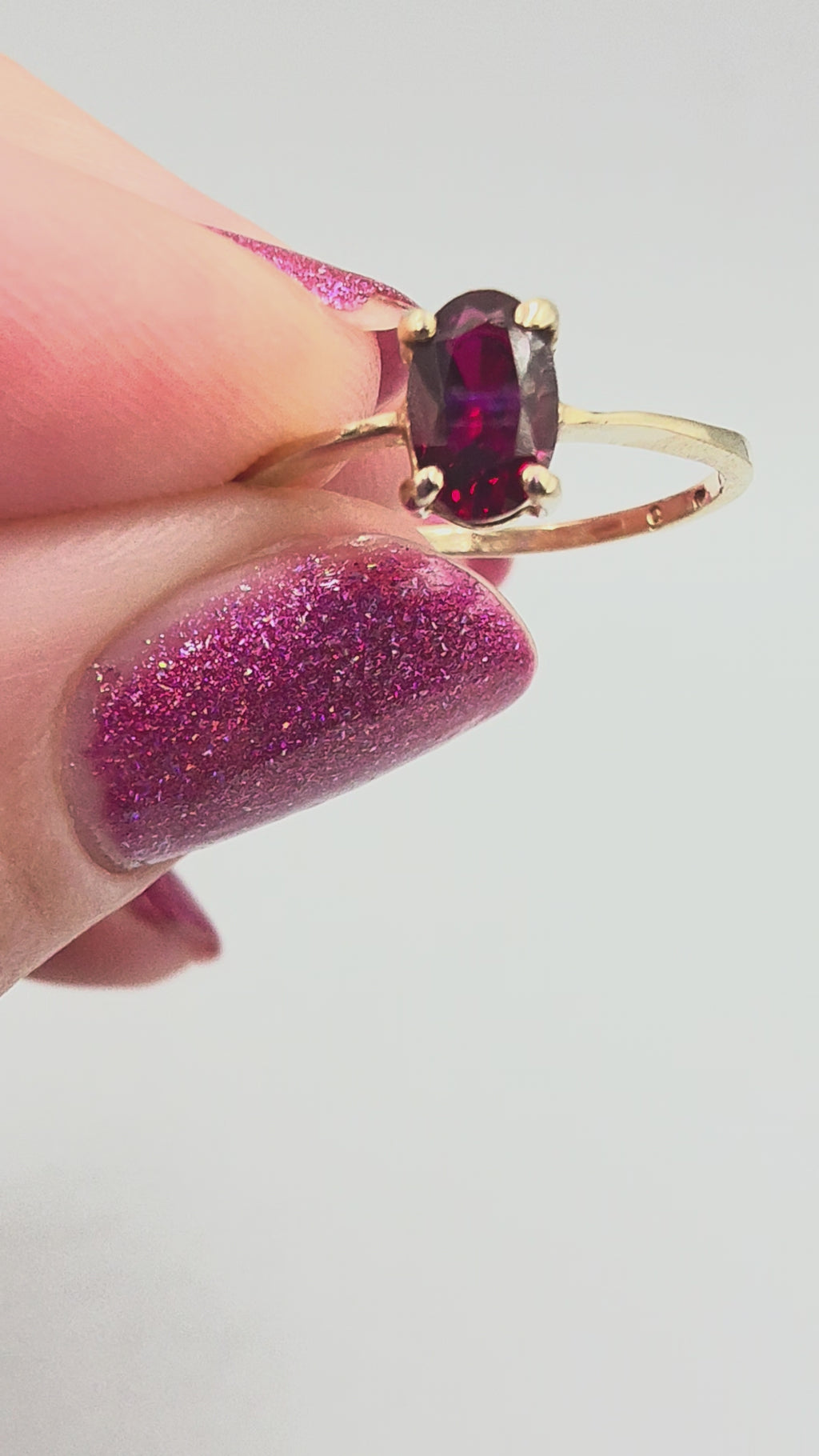 Solid 10K Yellow Gold Ring with Oval-Cut Ruby - Size 6