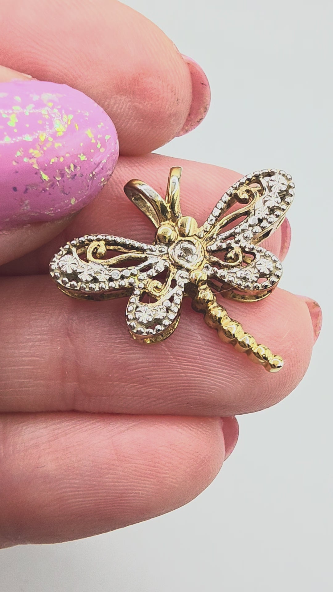 Gold Vermeil 925 Sterling Silver Dragonfly Pendant with Diamond Accent