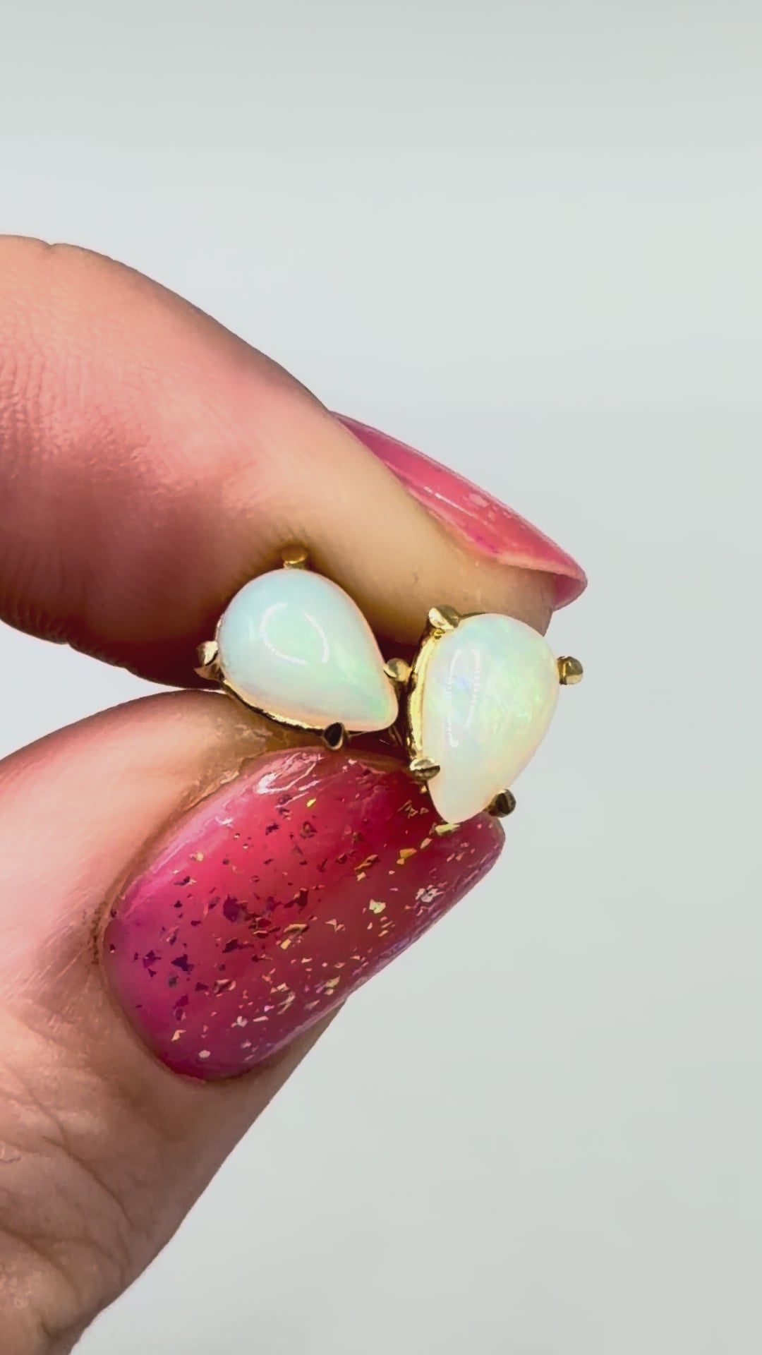 Solid 14K Yellow Gold Stud Earrings with Pear Cut Opals