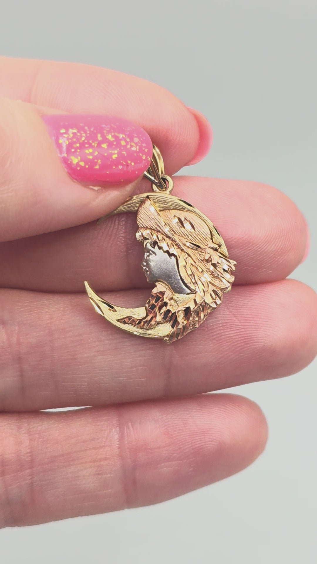 Michael Anthony Solid 14K Tri-Color Gold Moon Goddess Necklace Pendant