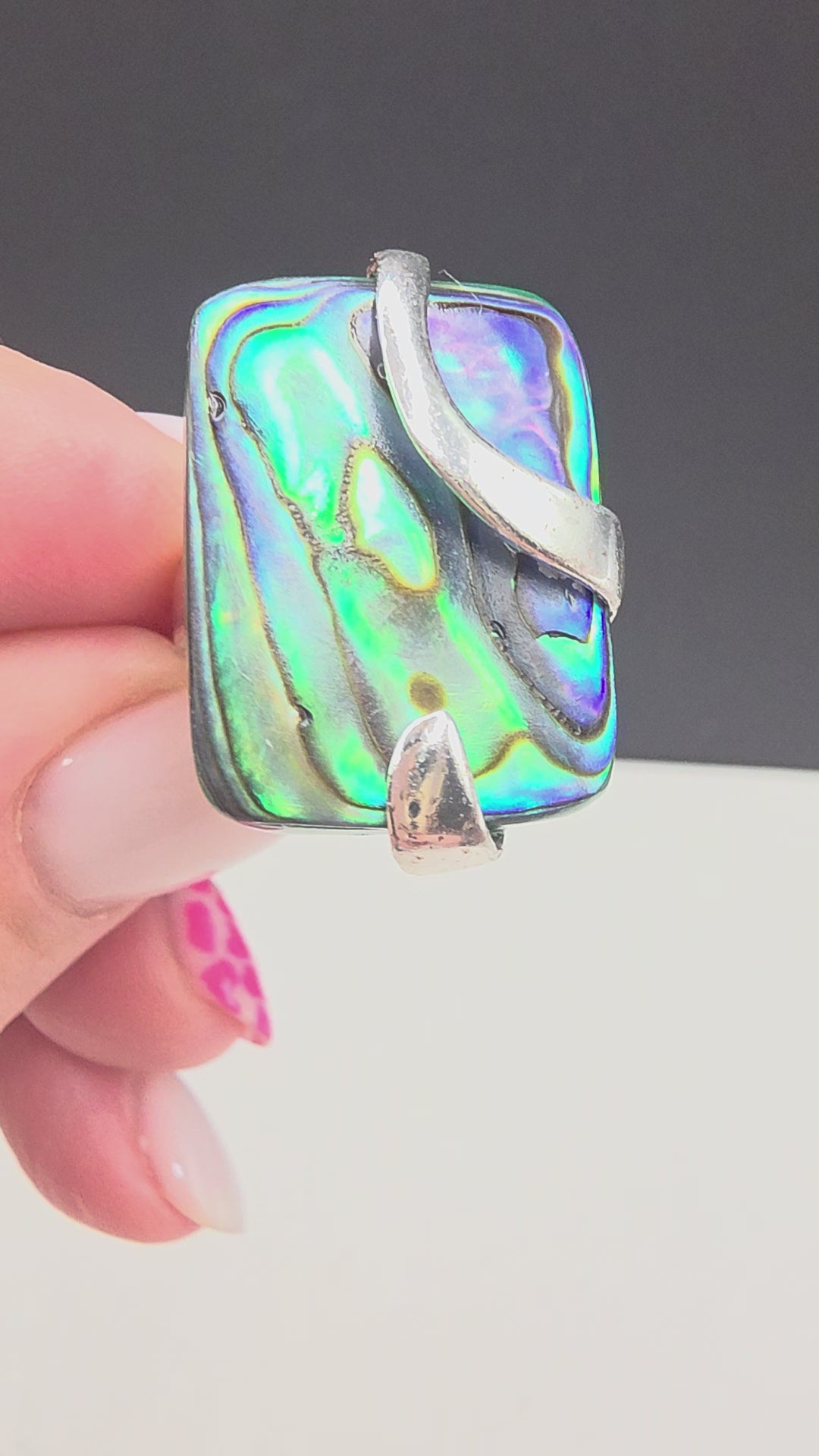 Sterling Silver 925 Abalone Paua Shell Rectangular Statement Ring Size 6