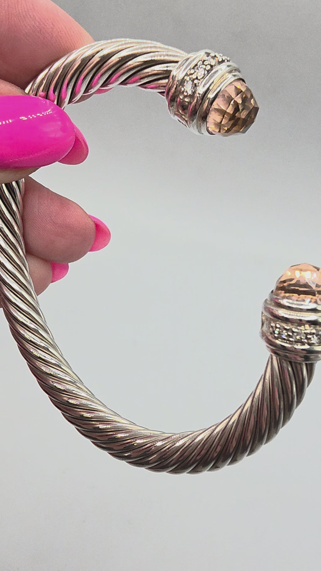 David Yurman Sterling Silver Cable Bracelet with Morganite & Diamonds - Medium