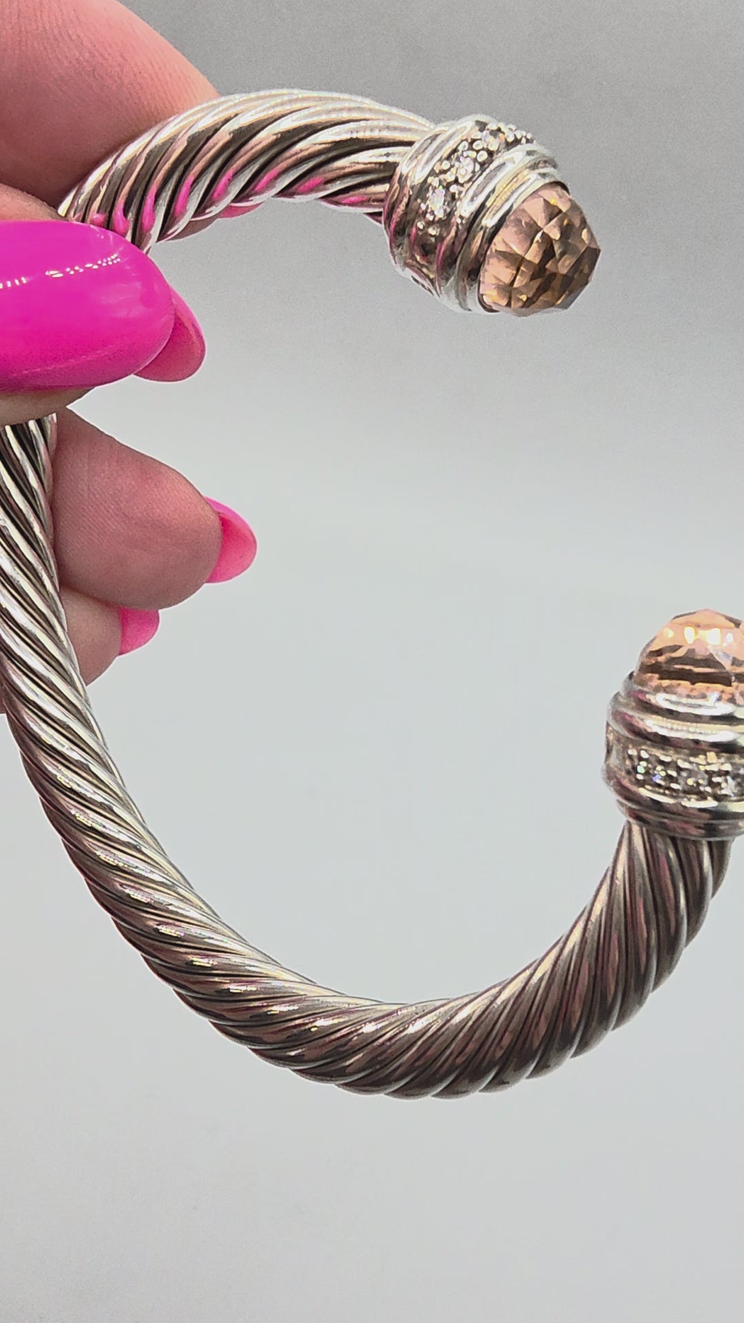 David Yurman Sterling Silver Cable Bracelet with Morganite & Diamonds - Medium