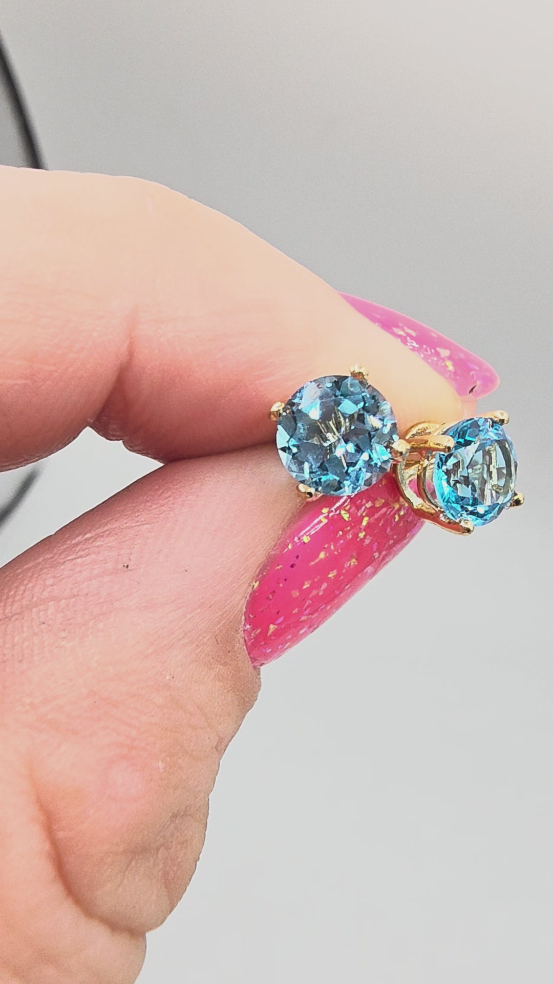 Solid 14K Yellow Gold Stud Earrings with Round-Cut Blue Topaz