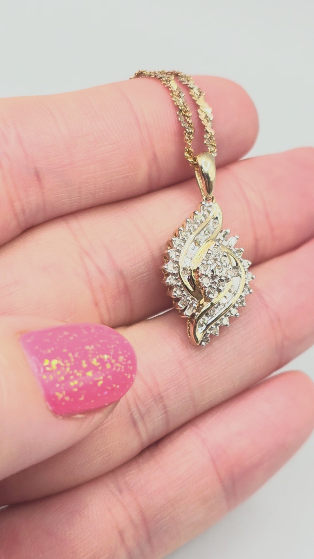 Solid 14K Gold Braided S-Link Chain Necklace with Solid 10K Diamond Pendant