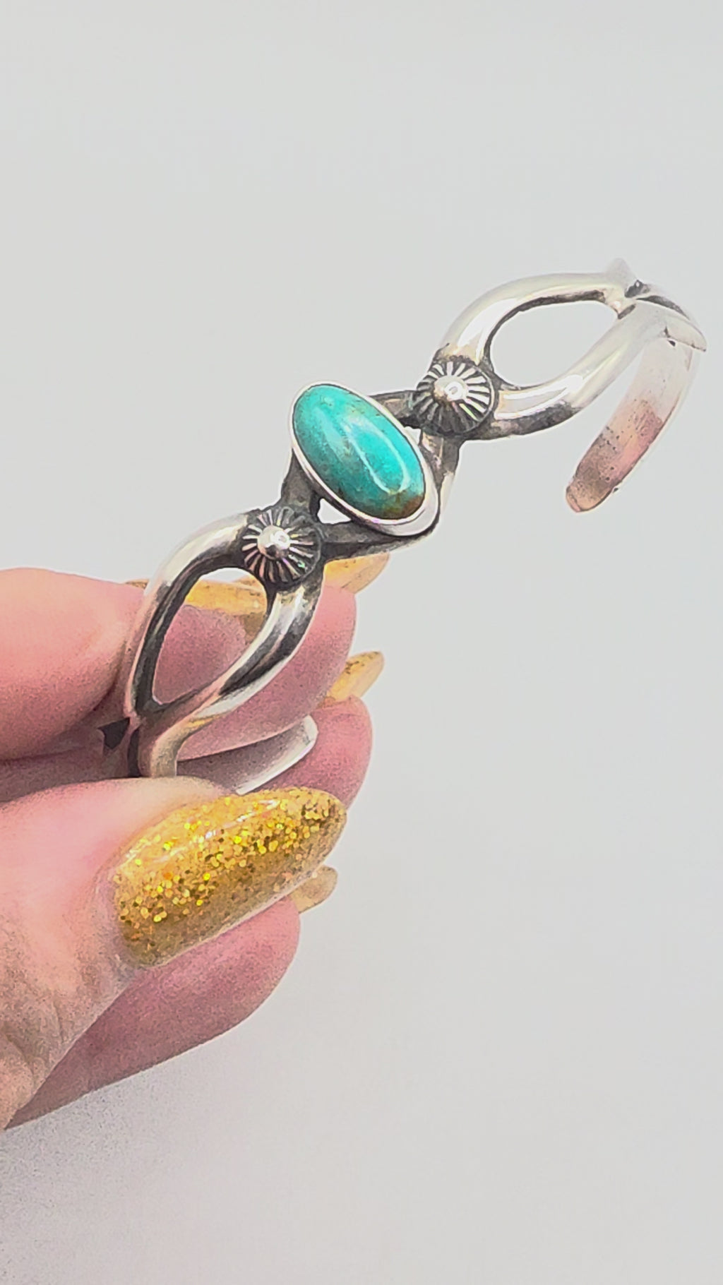 Sterling Silver LE Signed Turquoise Southwest Cast Cuff Bracelet 6.25 Inch