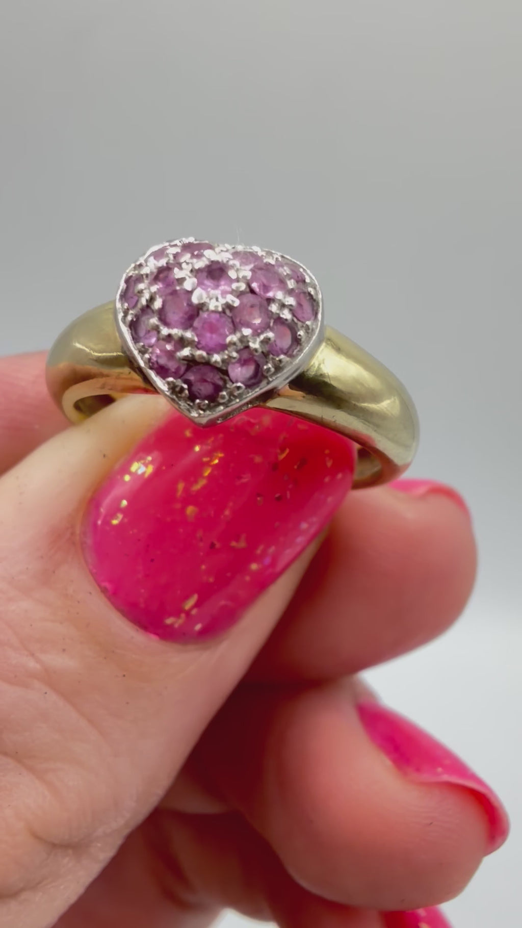 Solid 10K Yellow Gold Ring with Pink Sapphire Heart – Size 6.75
