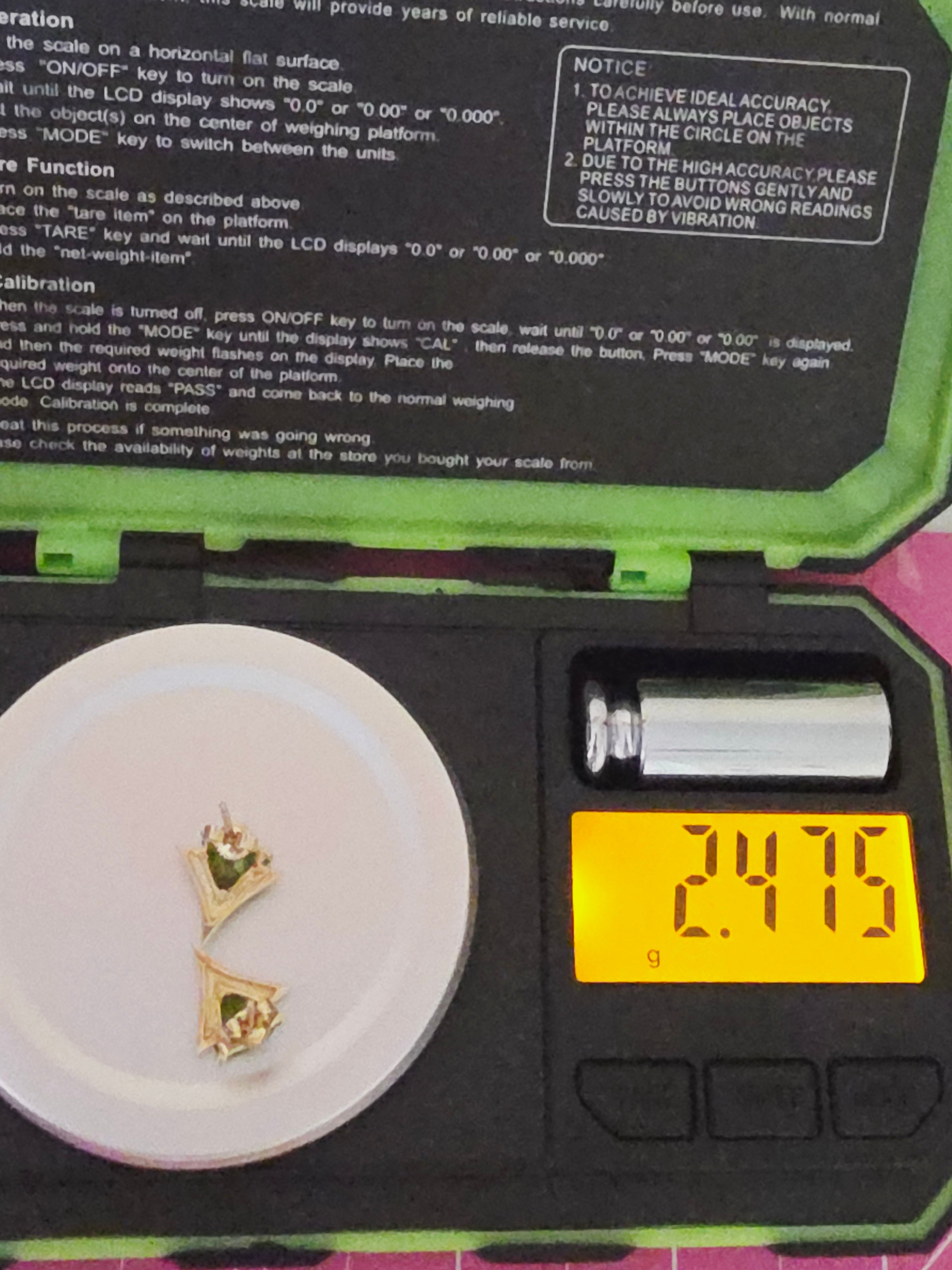 Solid 14K Yellow Gold Trillion Cut Peridot Stud Earrings