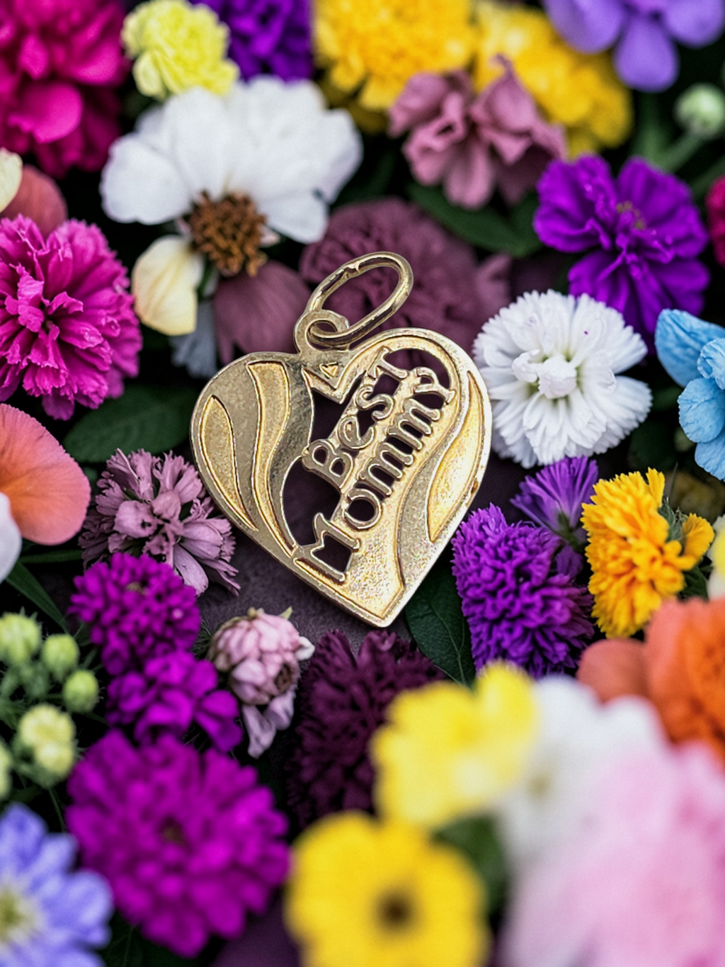 Solid 14K Yellow Gold Best Mommy Heart Necklace Pendant