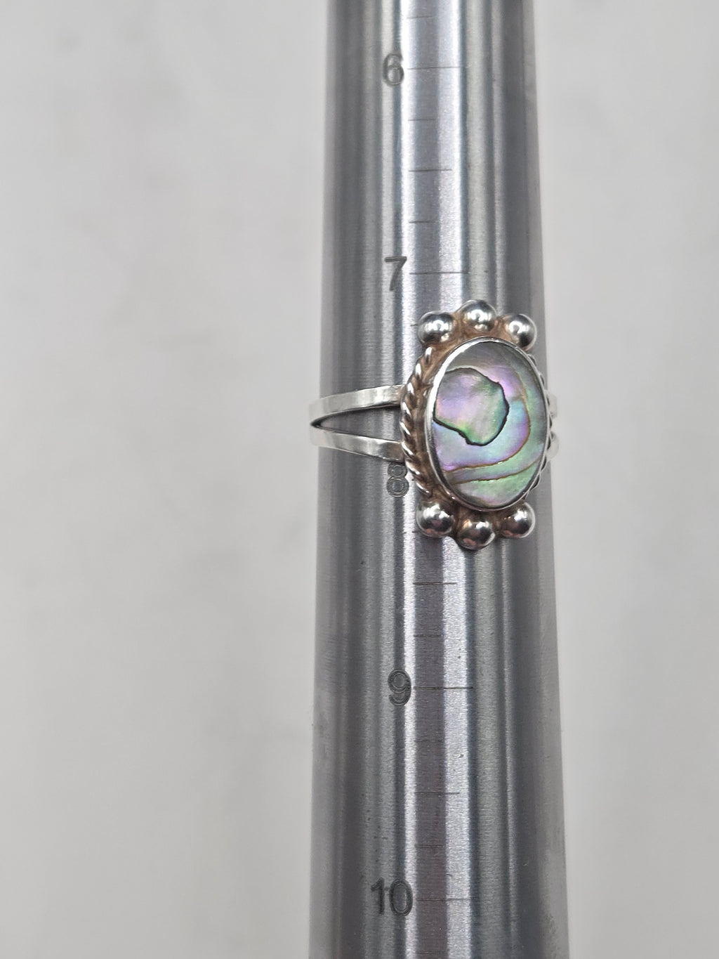 Vintage Taxco Mexico 925 Sterling Silver Abalone Shell Ring - Size 7.75