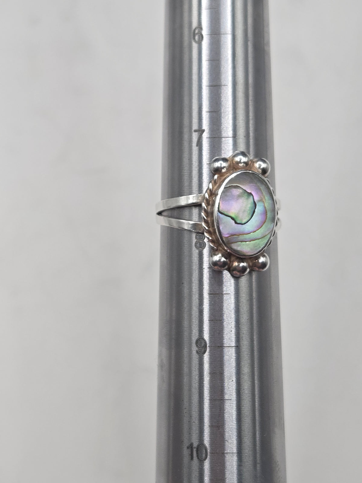 Vintage Taxco Mexico 925 Sterling Silver Abalone Shell Ring - Size 7.75