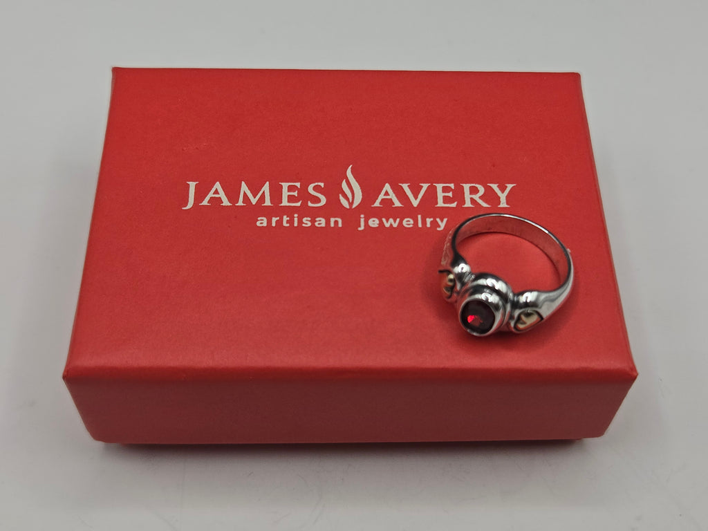 RETIRED James Avery Sterling Silver Garnet Ring Solid 14K Gold Hearts Size 6