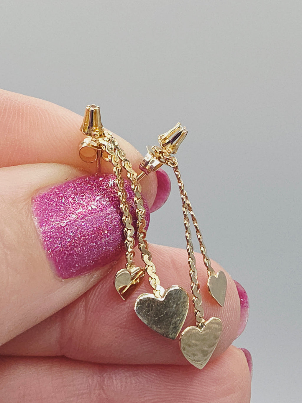 Vintage NABCO Solid 14K Gold Dangle Heart Earrings with White Topaz Accents