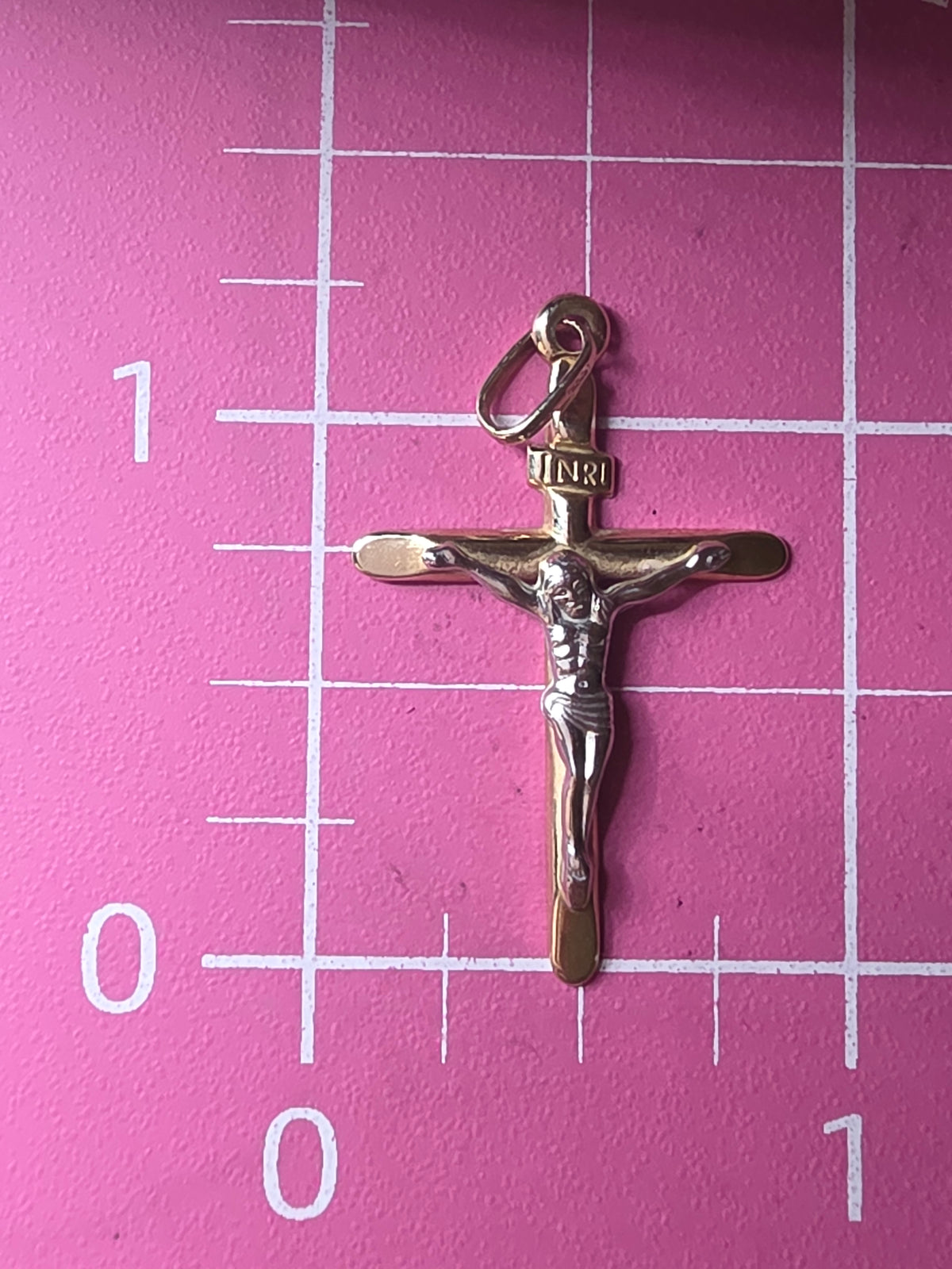 Vintage OroAmerica Solid 14K Two Tone Gold Crucifix Cross Jesus INRI Pendant